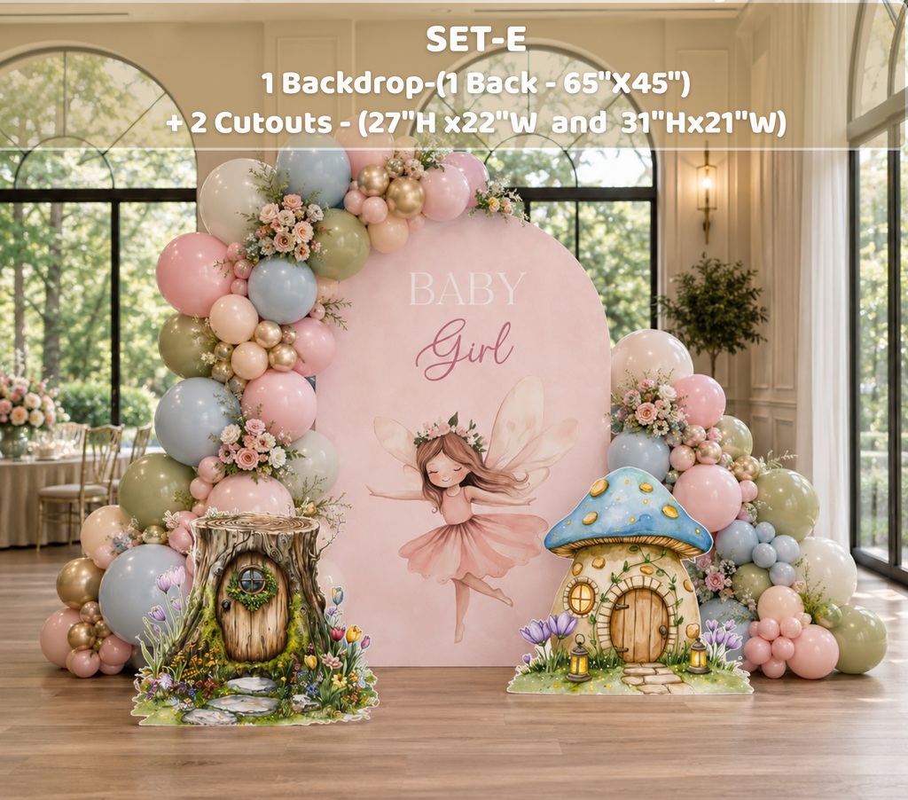 Personalized Pink Fairy Birthday Backdrop & Cutouts | Enchanted First Birthday Decorations