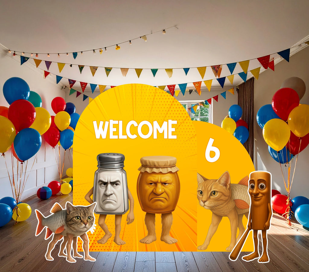 Italian Brainrot Birthday Backdrop & Cutouts | Personalized Meme Party Decorations
