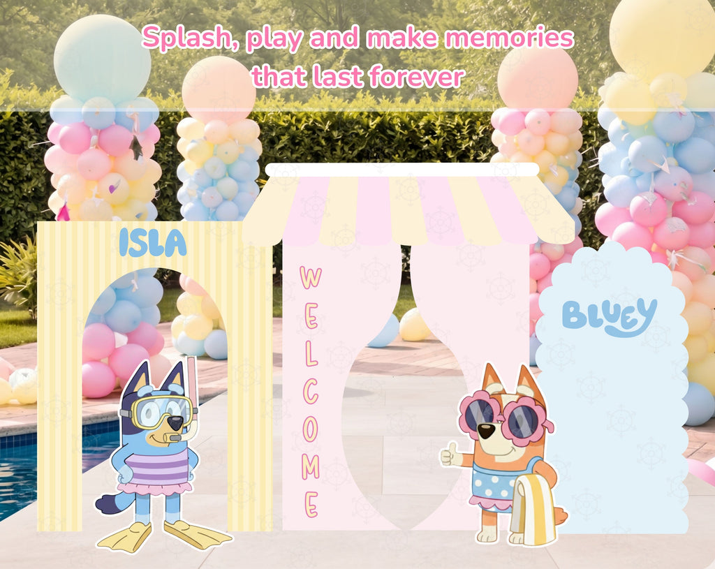 Blue Puppy Pool Party Backdrop & Cutouts | Summer Kids Birthday Decorations