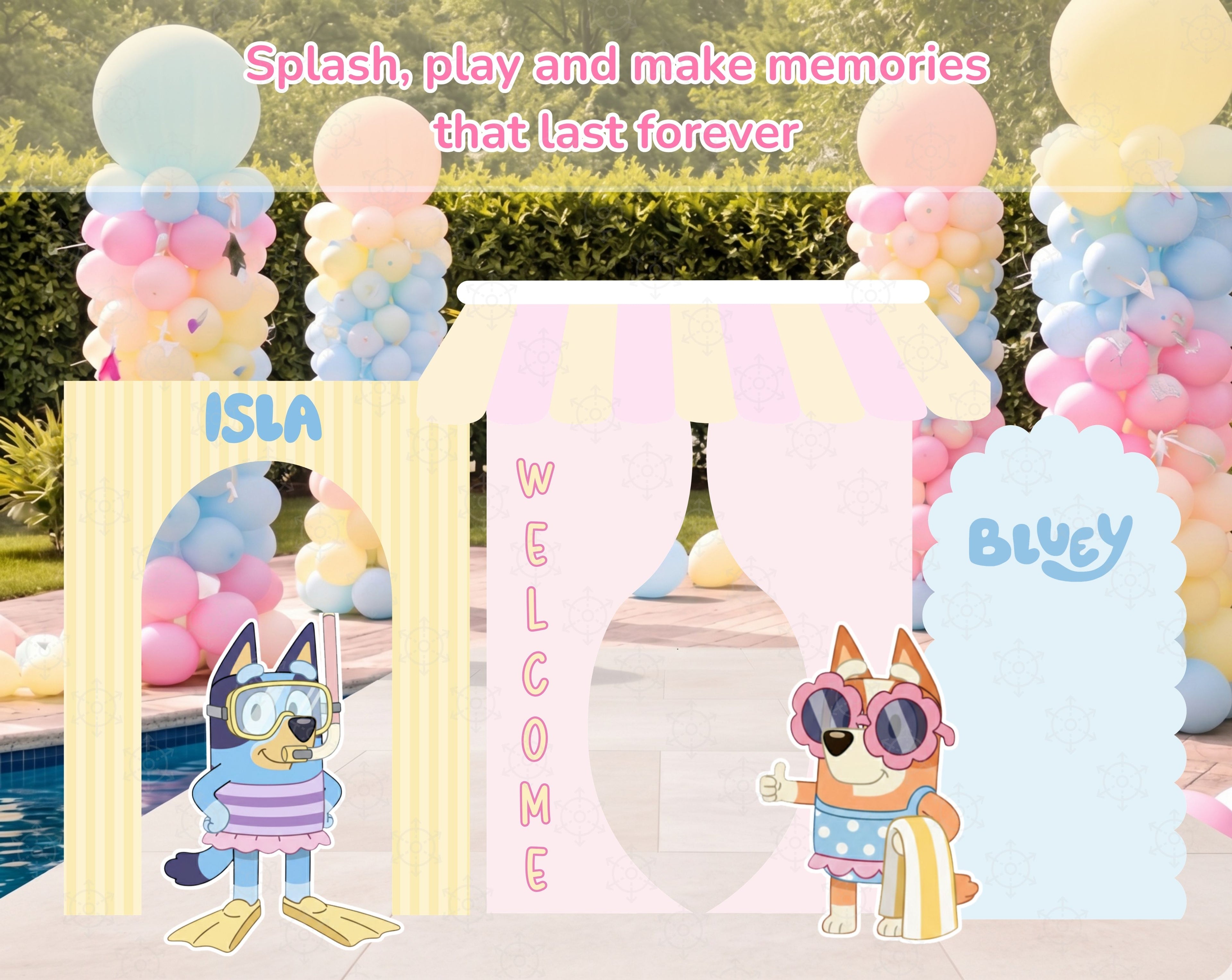 Blue Puppy Pool Party Backdrop & Cutouts | Summer Kids Birthday Decorations