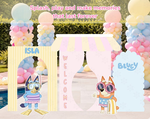 Blue Puppy Pool Party Backdrop & Cutouts | Summer Kids Birthday Decorations