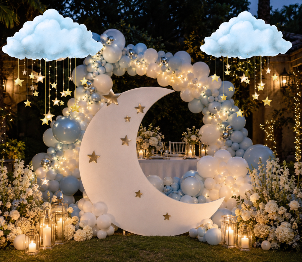 Personalized Heaven Sent Baby Shower Decorations | Celestial Moon & Stars Backdrop & Cutouts | Cloud Baby Boy Party Decor (Copy)