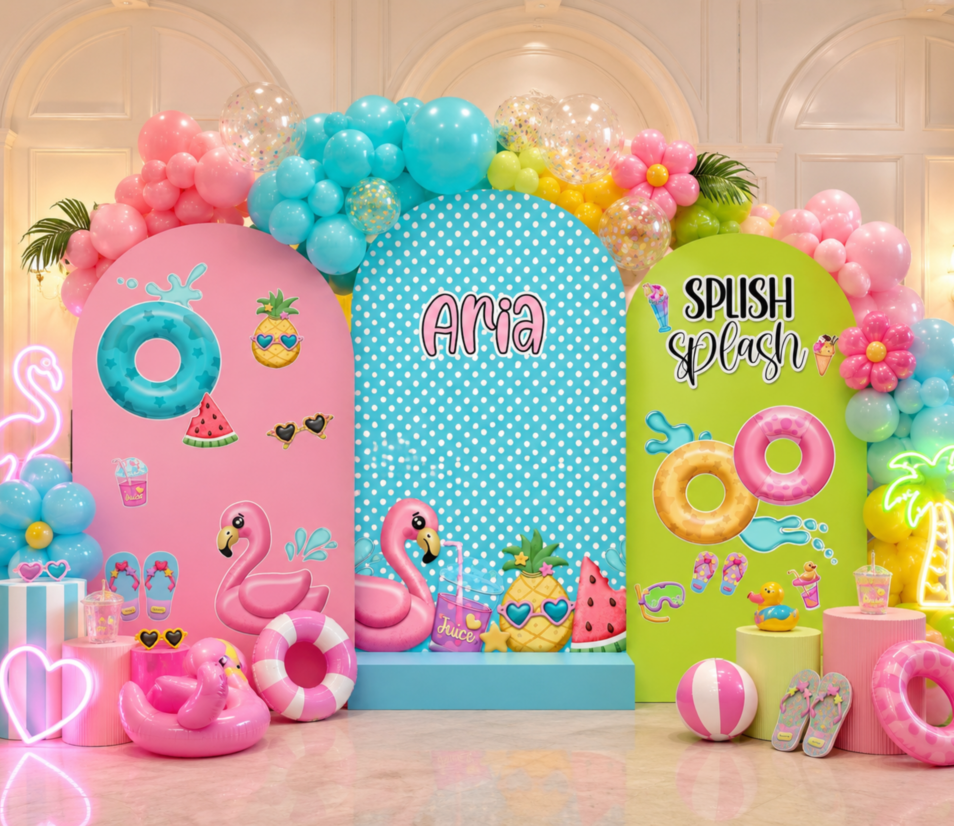 Personalized Summer Birthday Backdrop & Cutouts | Kids Party Decorations