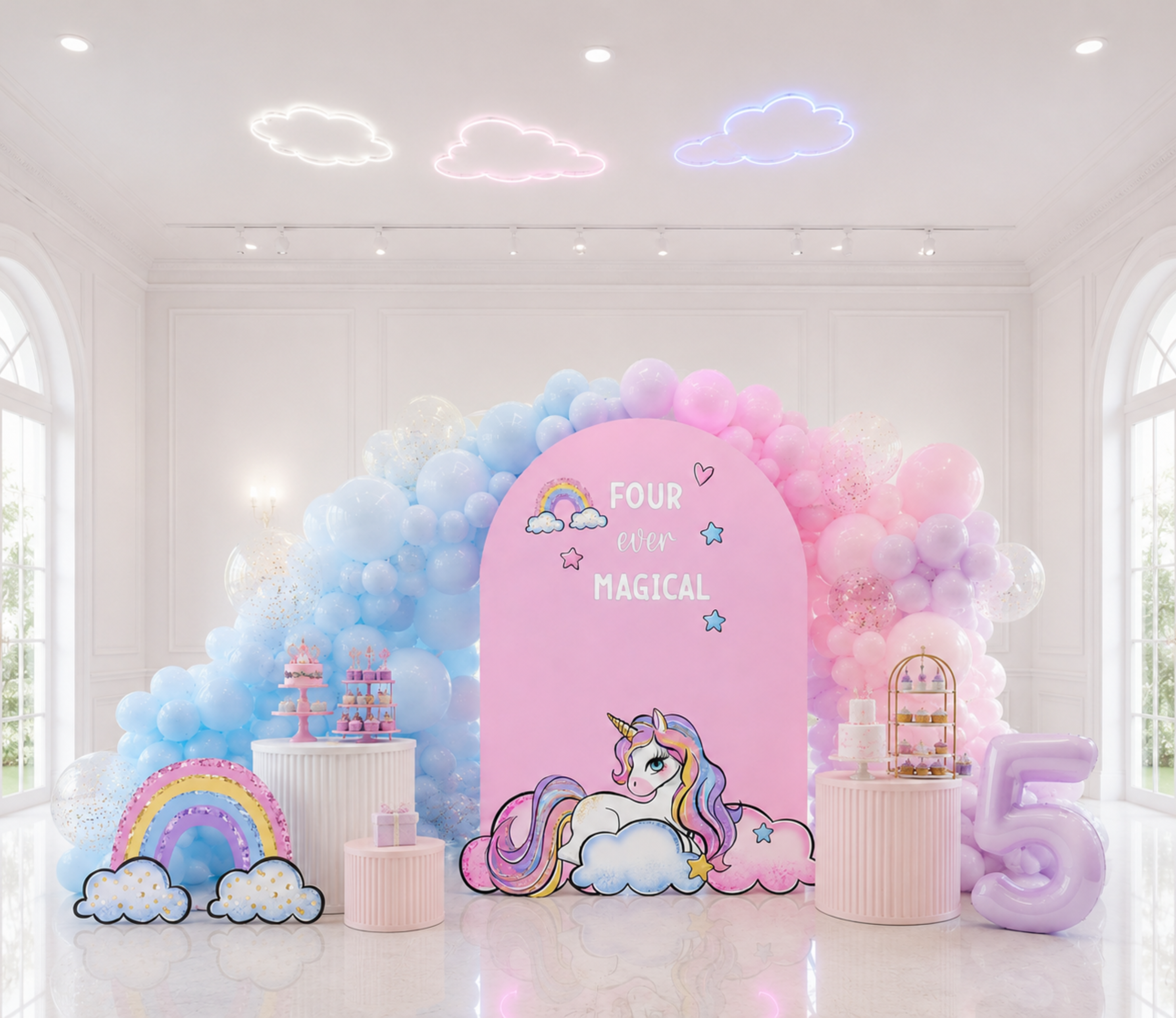 Custom Unicorn Birthday Backdrops & Cutouts | Pink Pastel Unicorn Party Decorations