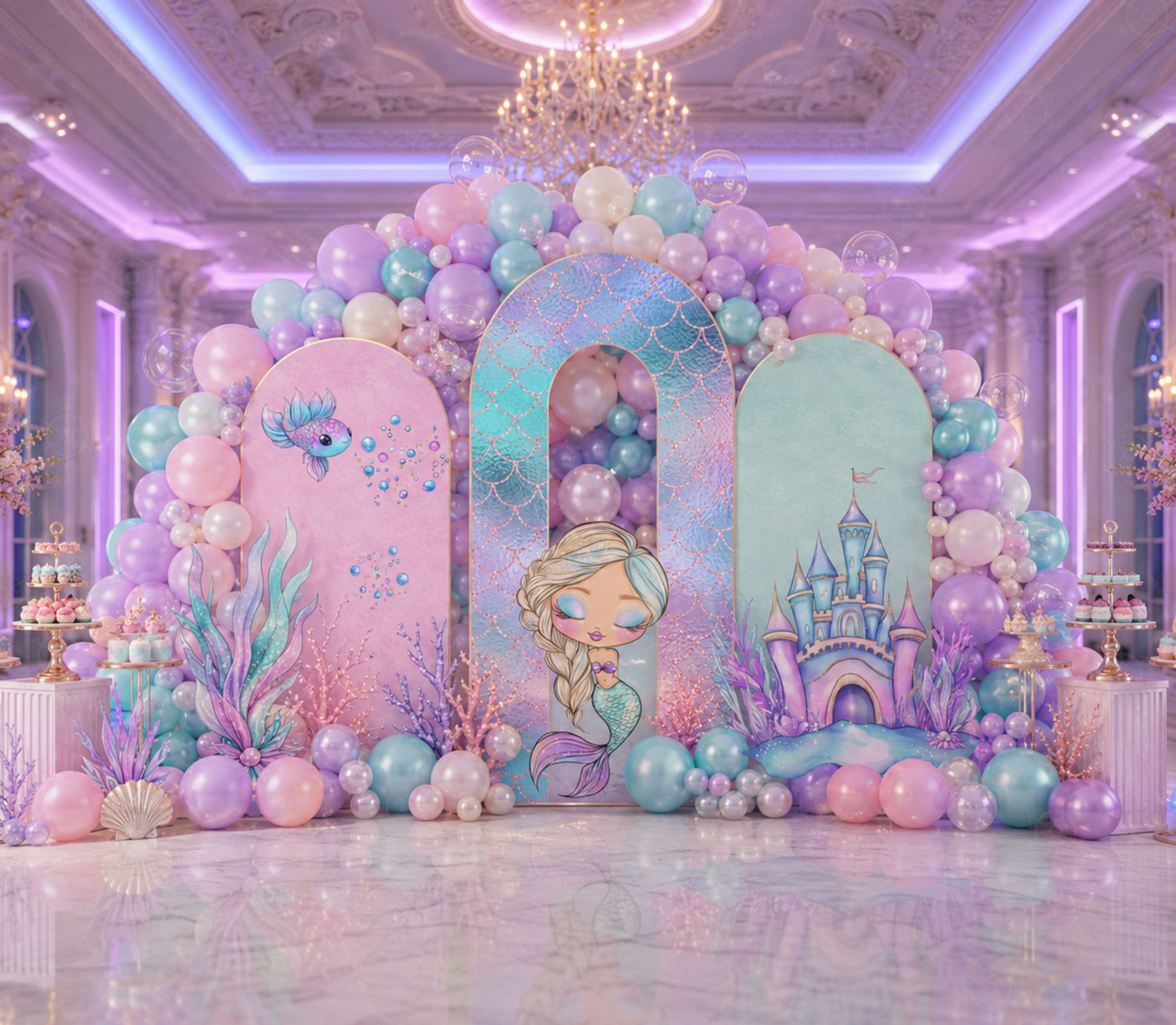 Ocean Princess Party Decorations | Personalized Mermaid Birthday Backdrop Set | Luxury Under the Sea Decor