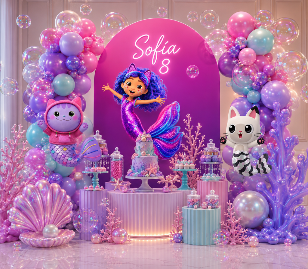 Gabby's Dollhouse Mermaid Pool Party Backdrop & Cutouts | Personalized Summer Birthday Decorations