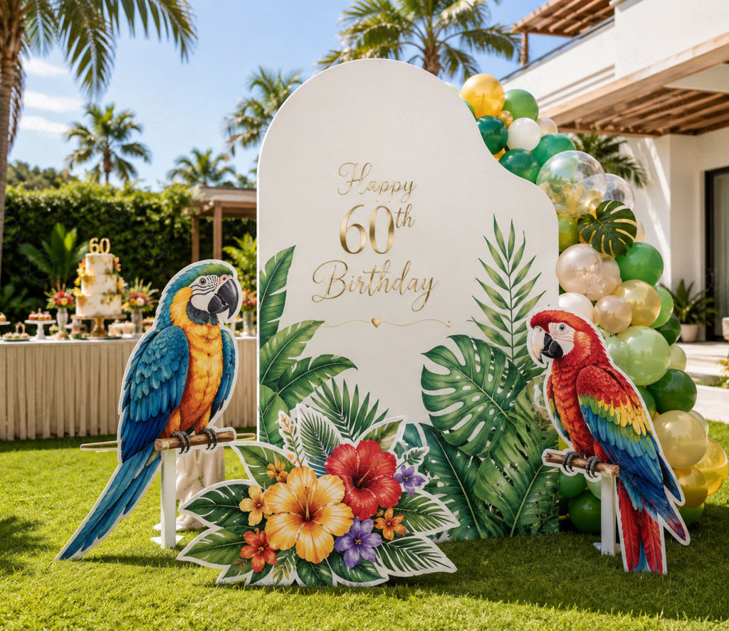Tropical Birds Birthday Decorations | Personalized Backdrop & Party Sets