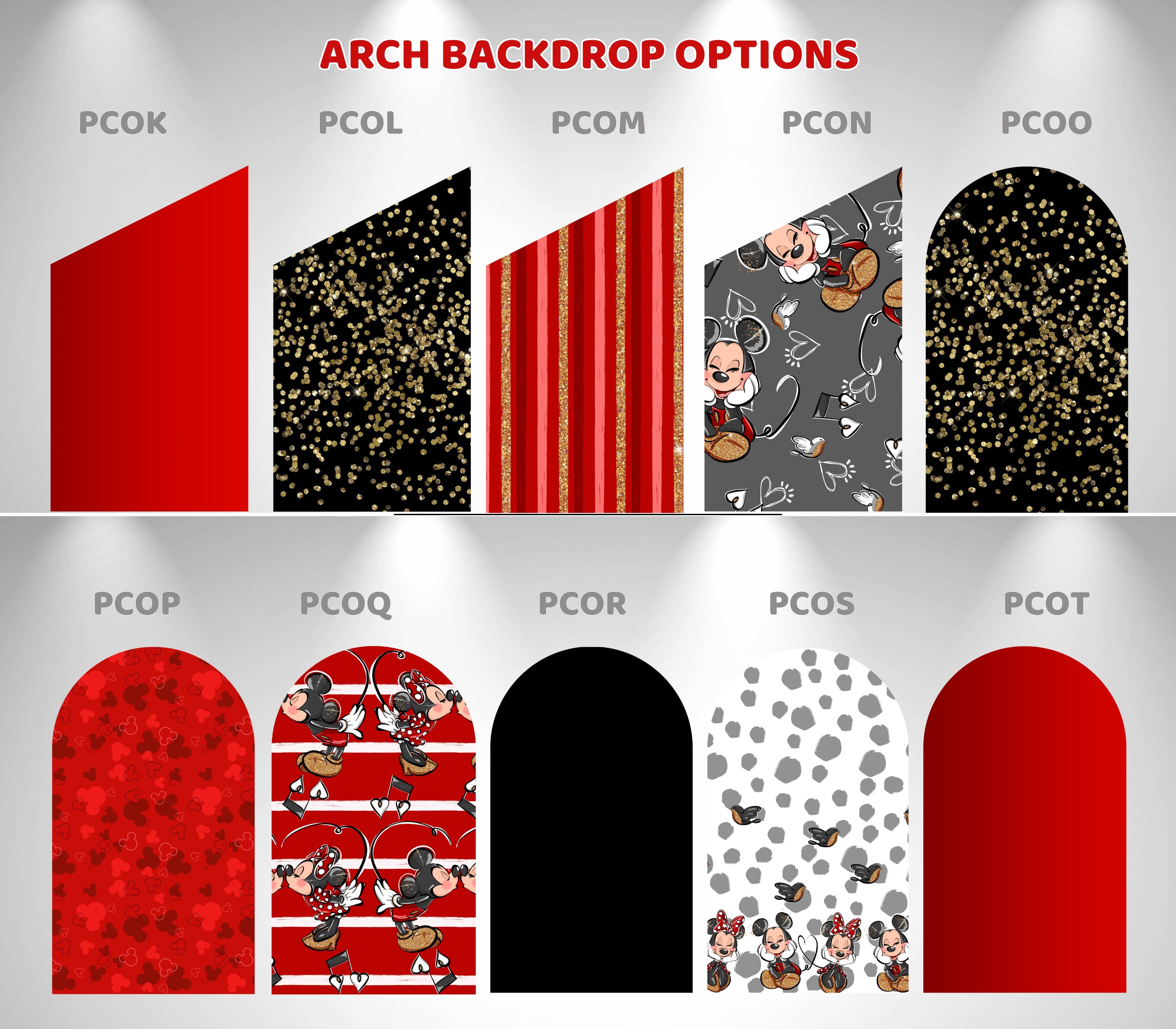 Classic Mouse Birthday Backdrop & Cutouts | Personalized Red Black Gold Party Decorations