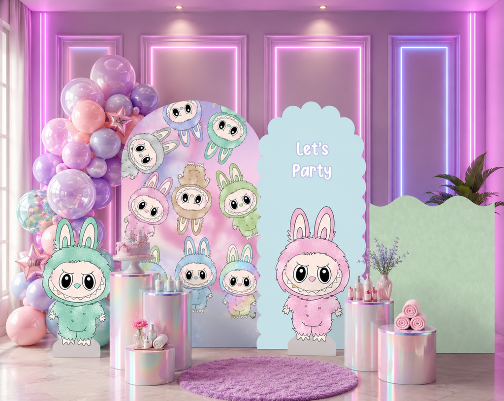 Cute Monster Birthday Backdrop & Cutouts | Personalized Kawaii Pastel Party Decorations
