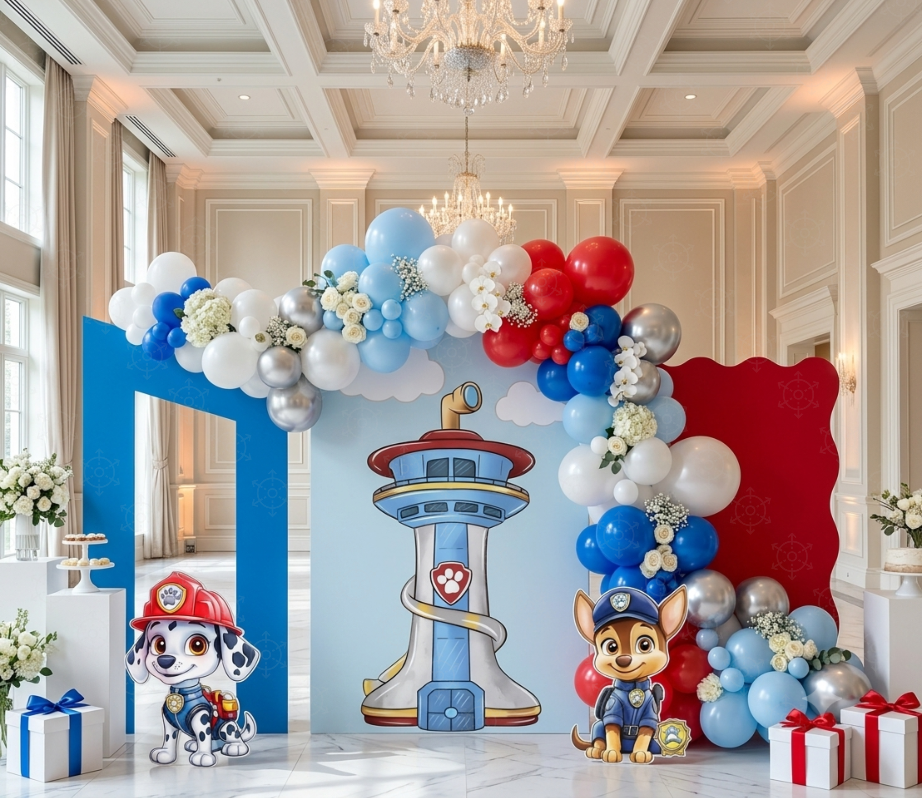 Pup Patrol Little Paws Birthday Backdrop & Cutouts | Personalized Puppy Party Decorations