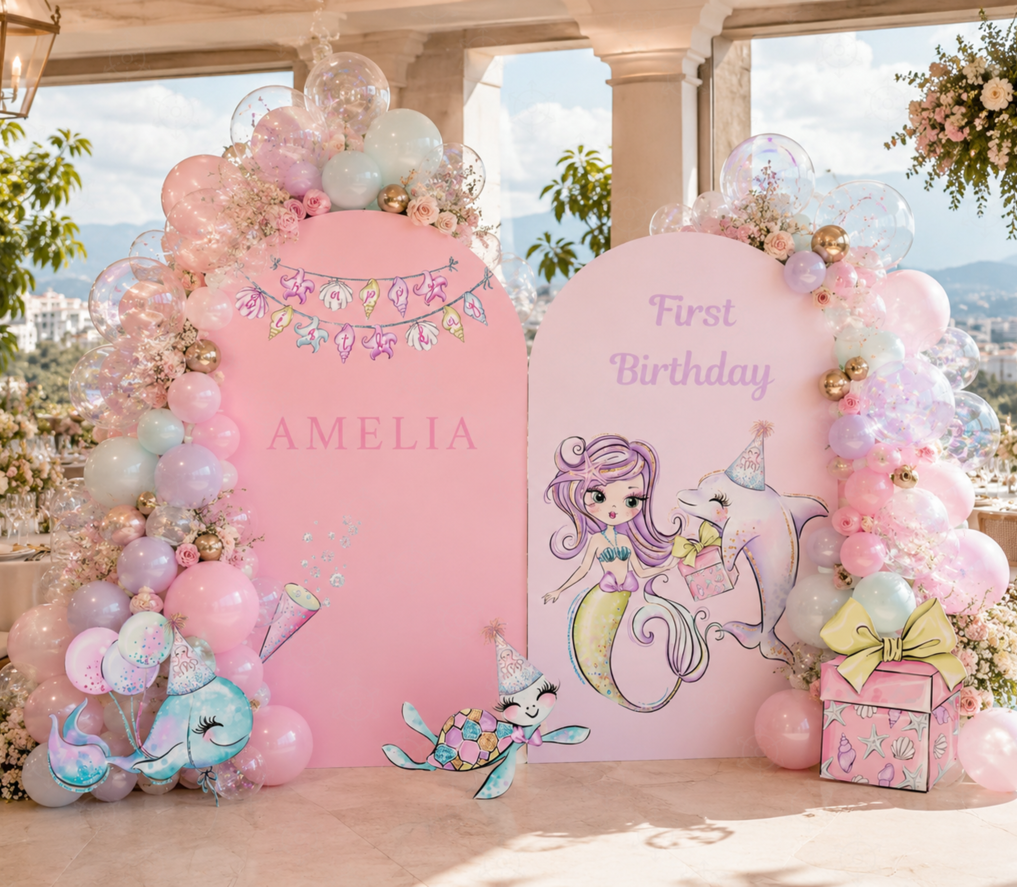 Personalized Mermaid Birthday Backdrop & Cutouts | Under the Sea Party Decorations