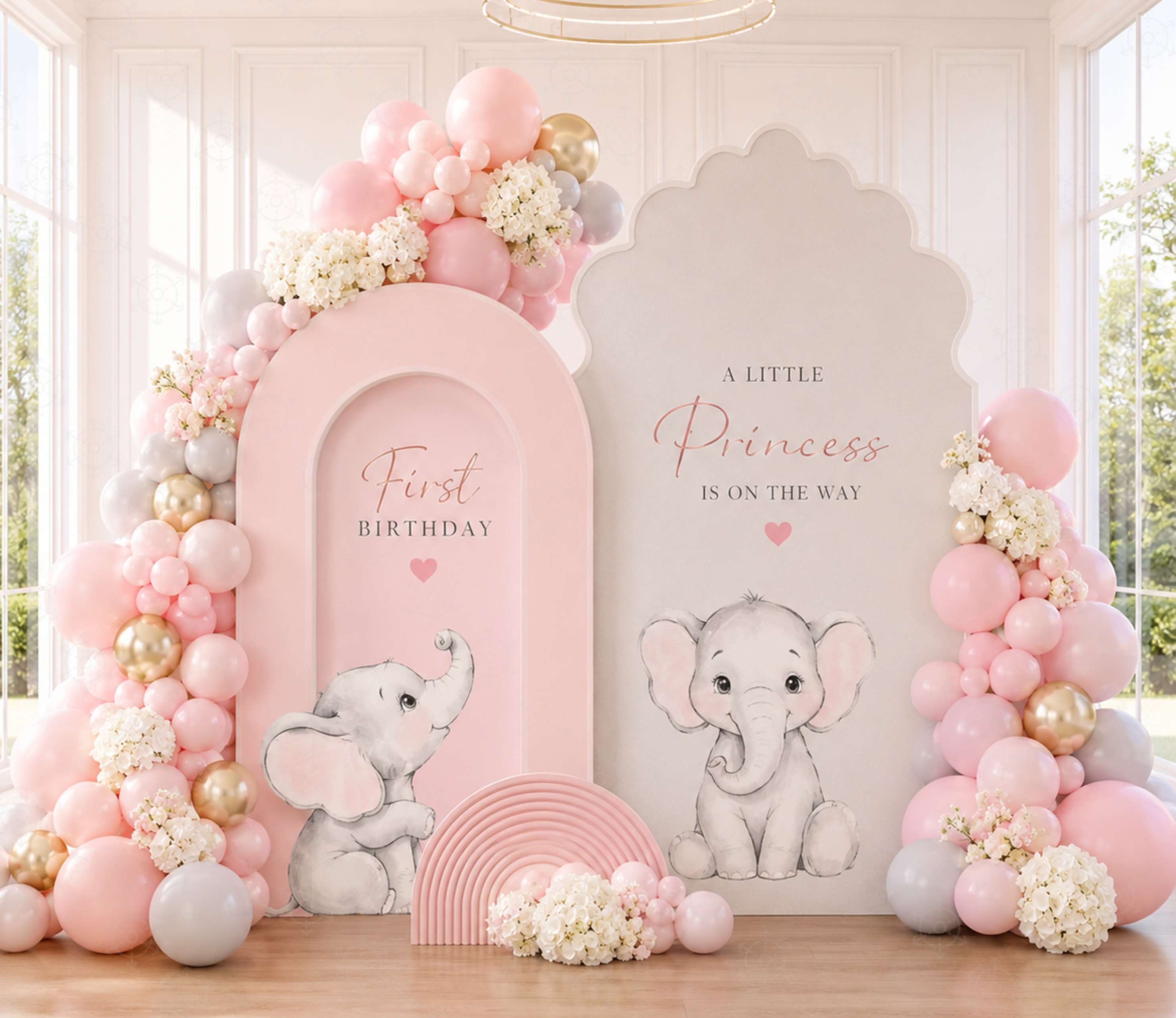 Baby Elephant Baptism Backdrop & Cutouts | Personalized Pink Little Blessing Party Decor
