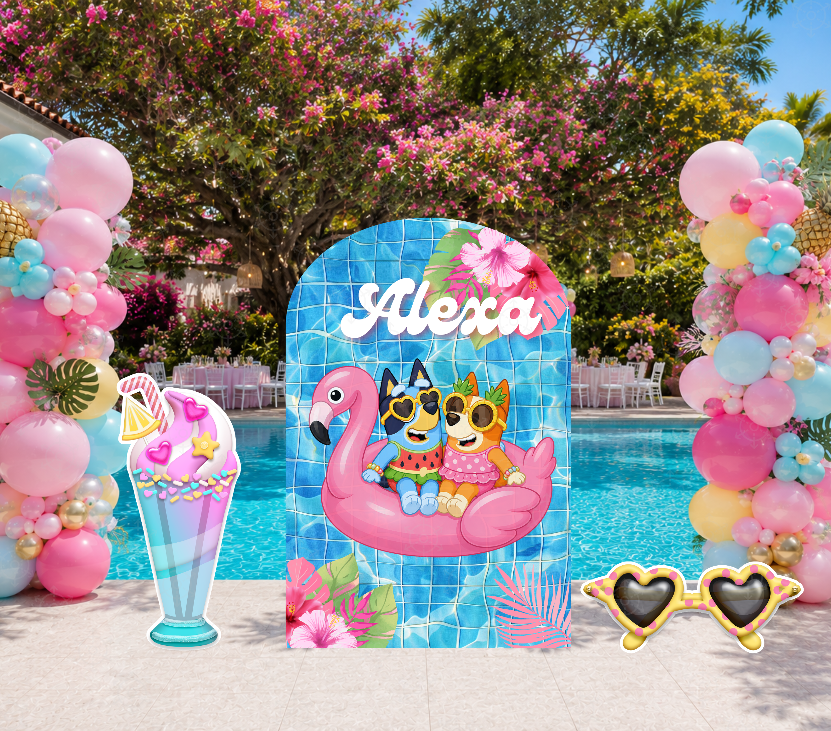 Personalized Blue Puppy Pool Party Backdrop & Cutouts | Summer Birthday Party Decorations (Copy)
