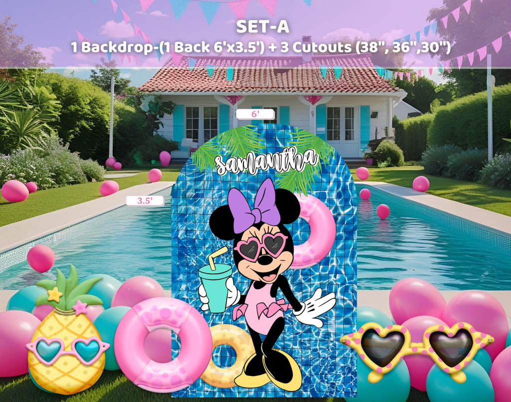 Personalized Minnie Mouse Pool Party Backdrop & Cutouts | Summer Birthday Decorations