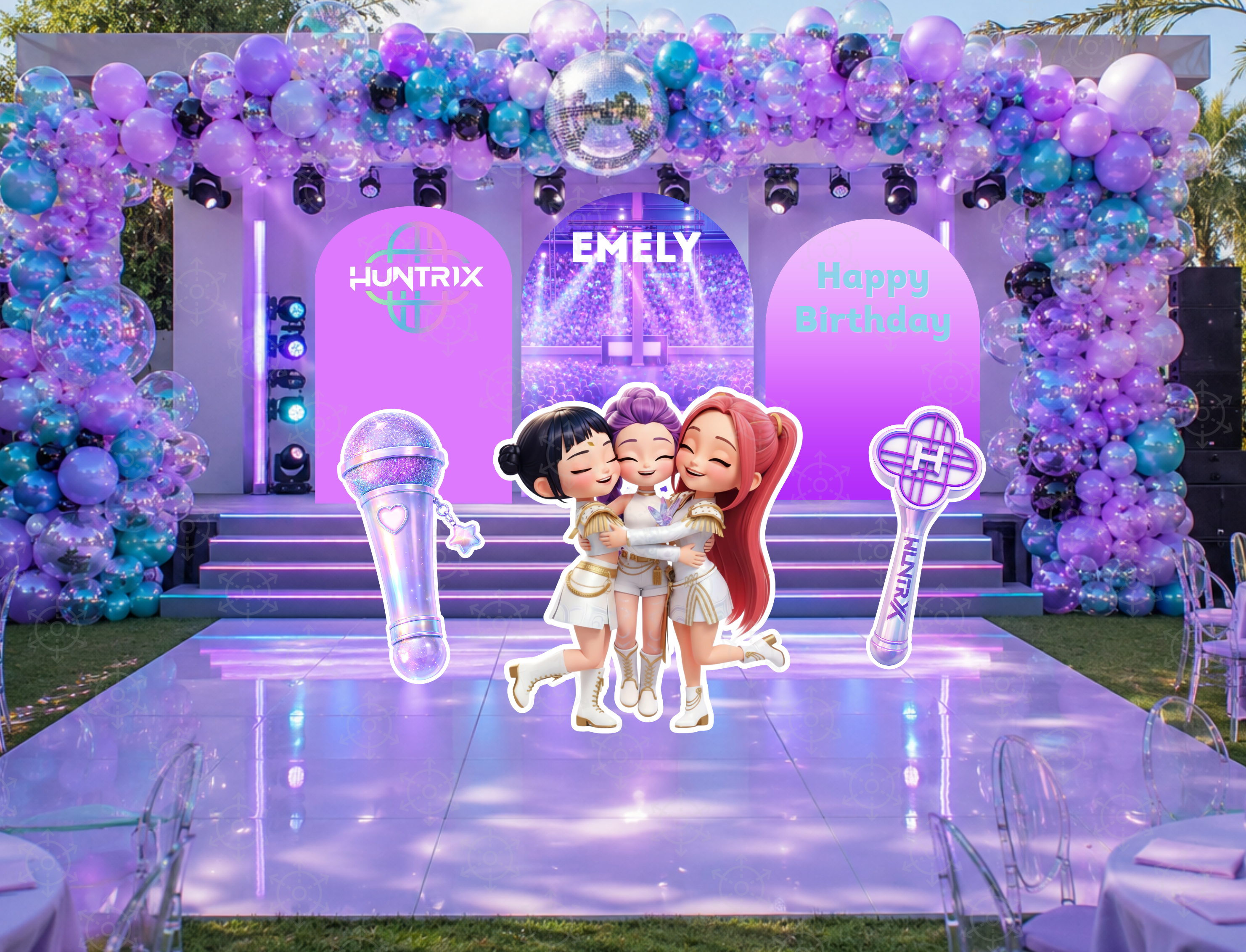 Chibi Teen Idol Party Backdrop & Standee Cutouts | Personalized Concert Birthday Decorations