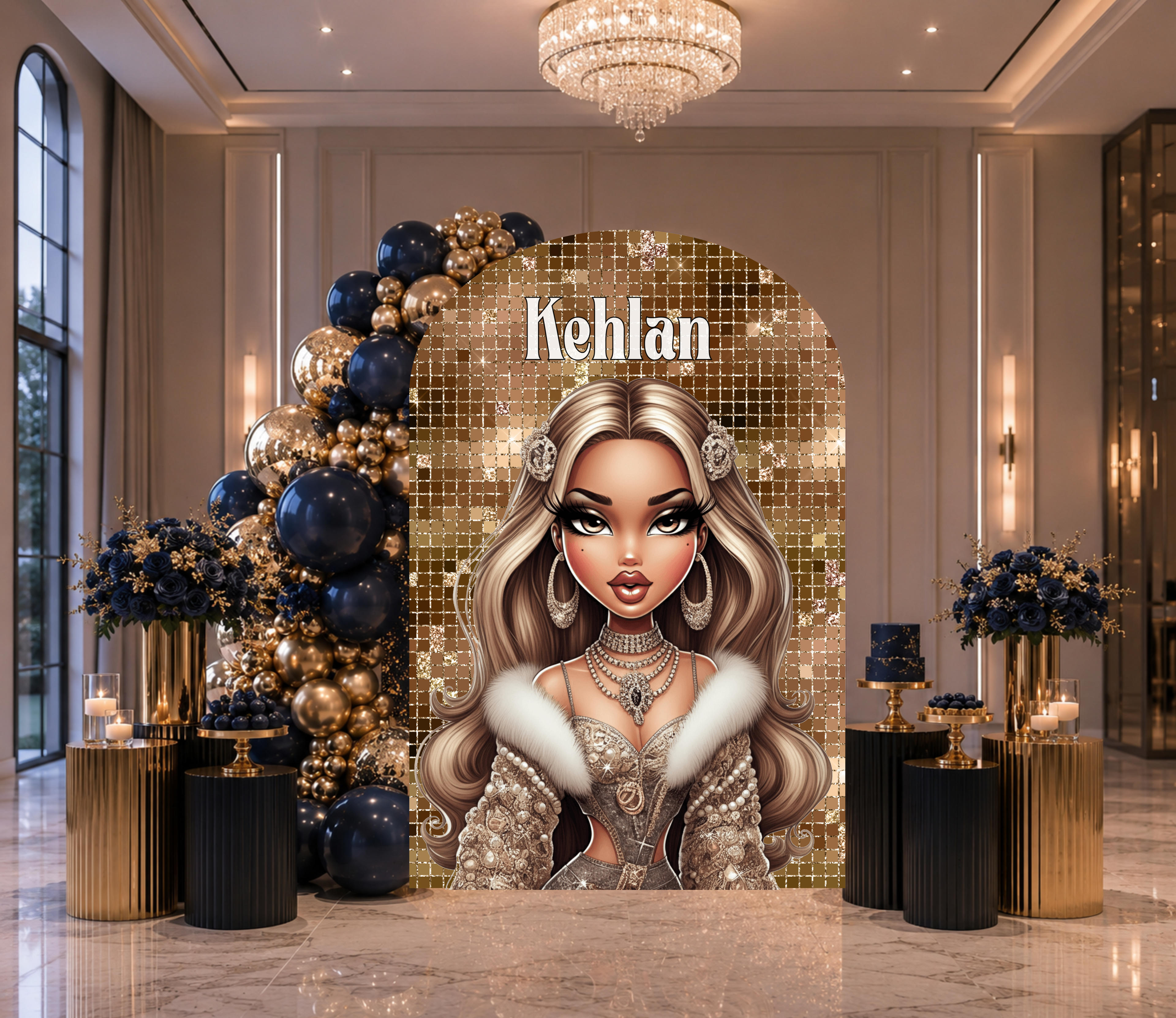 Custom Glam Fashion Doll Birthday Backdrop & Cutouts | Personalized Girly Party Decorations
