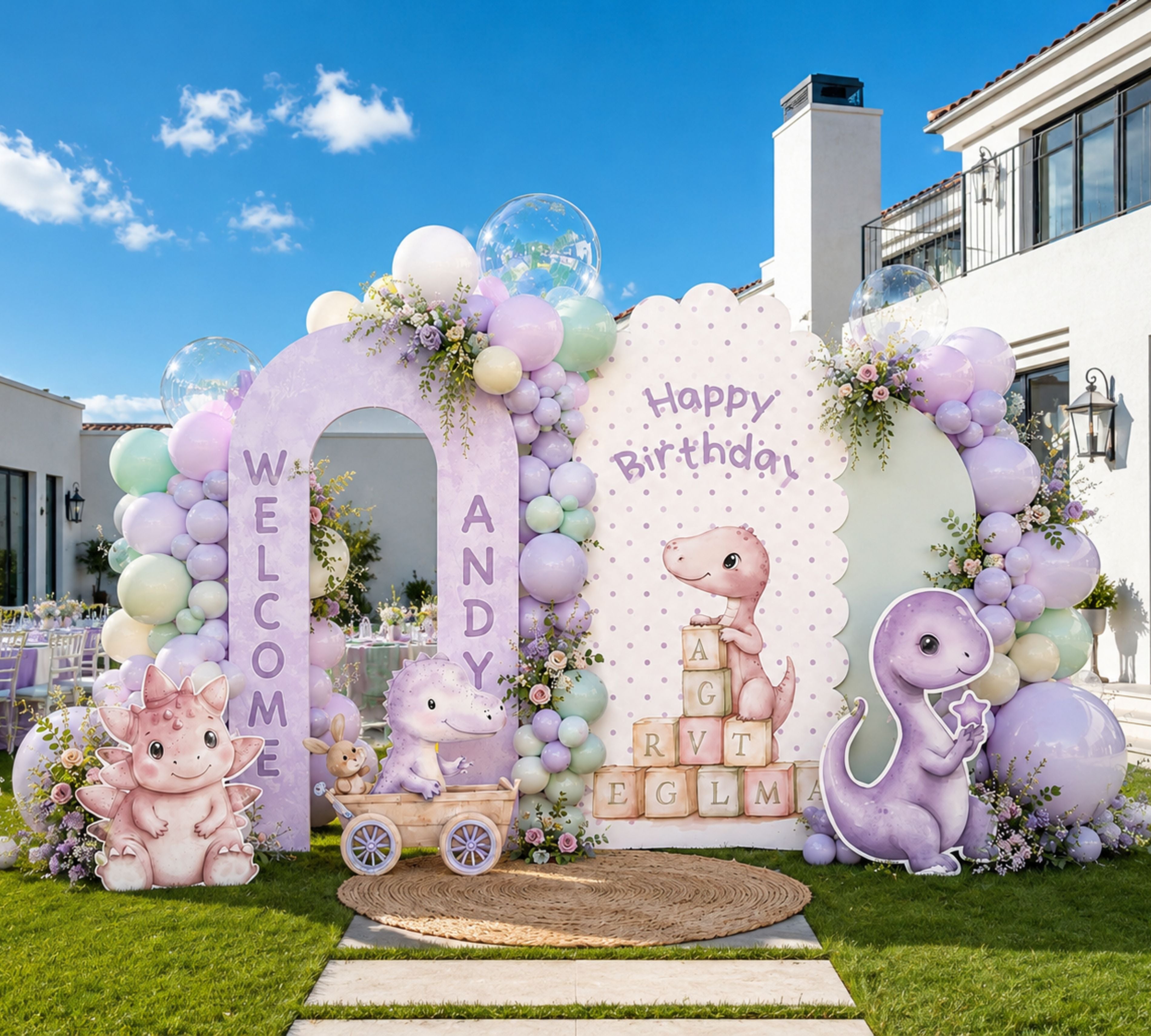 Cute Baby Dinosaur Party Decorations | Personalized Backdrop, Arch Panels & Cutouts