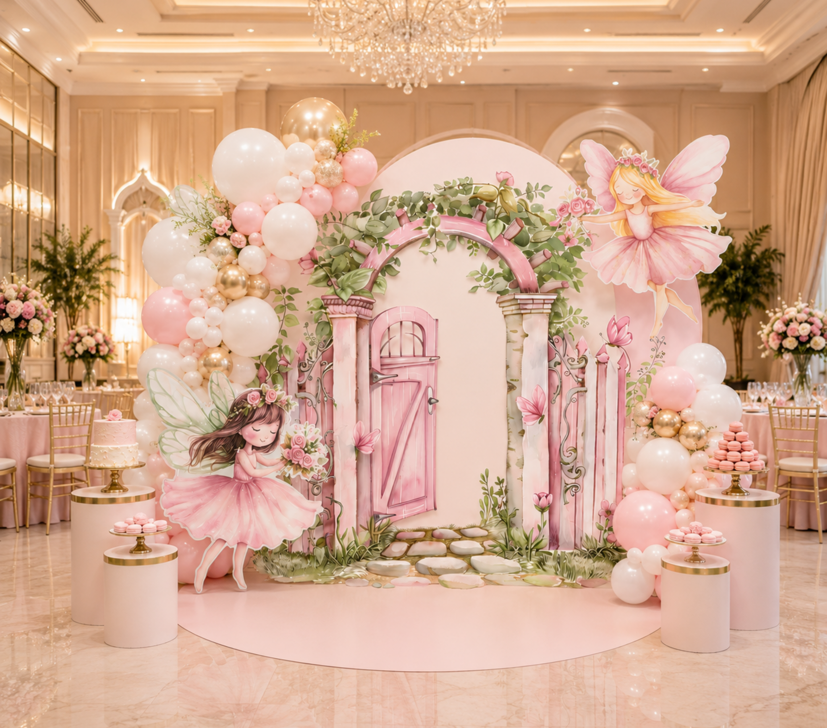Personalized Pink Fairy Birthday Backdrop & Cutouts | Enchanted First Birthday Decorations