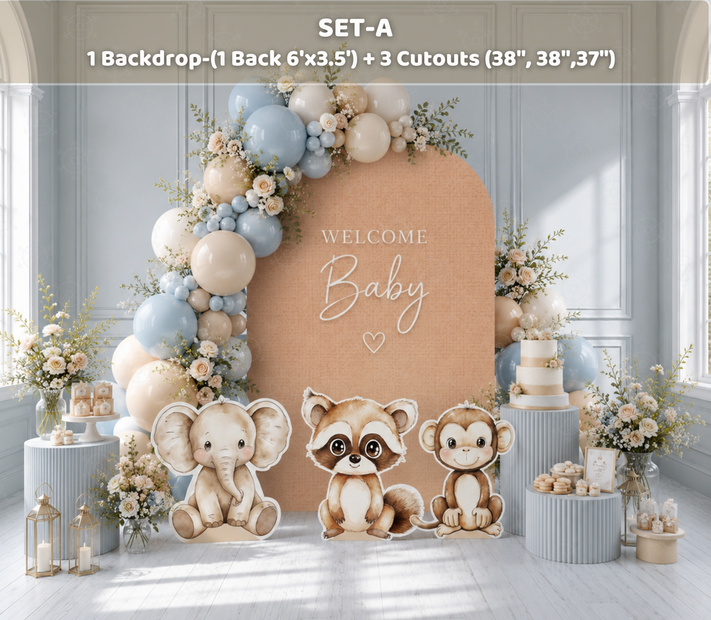 Personalized Little Animal Friends Backdrop & Cutouts | Neutral Baby Shower & First Birthday Decorations