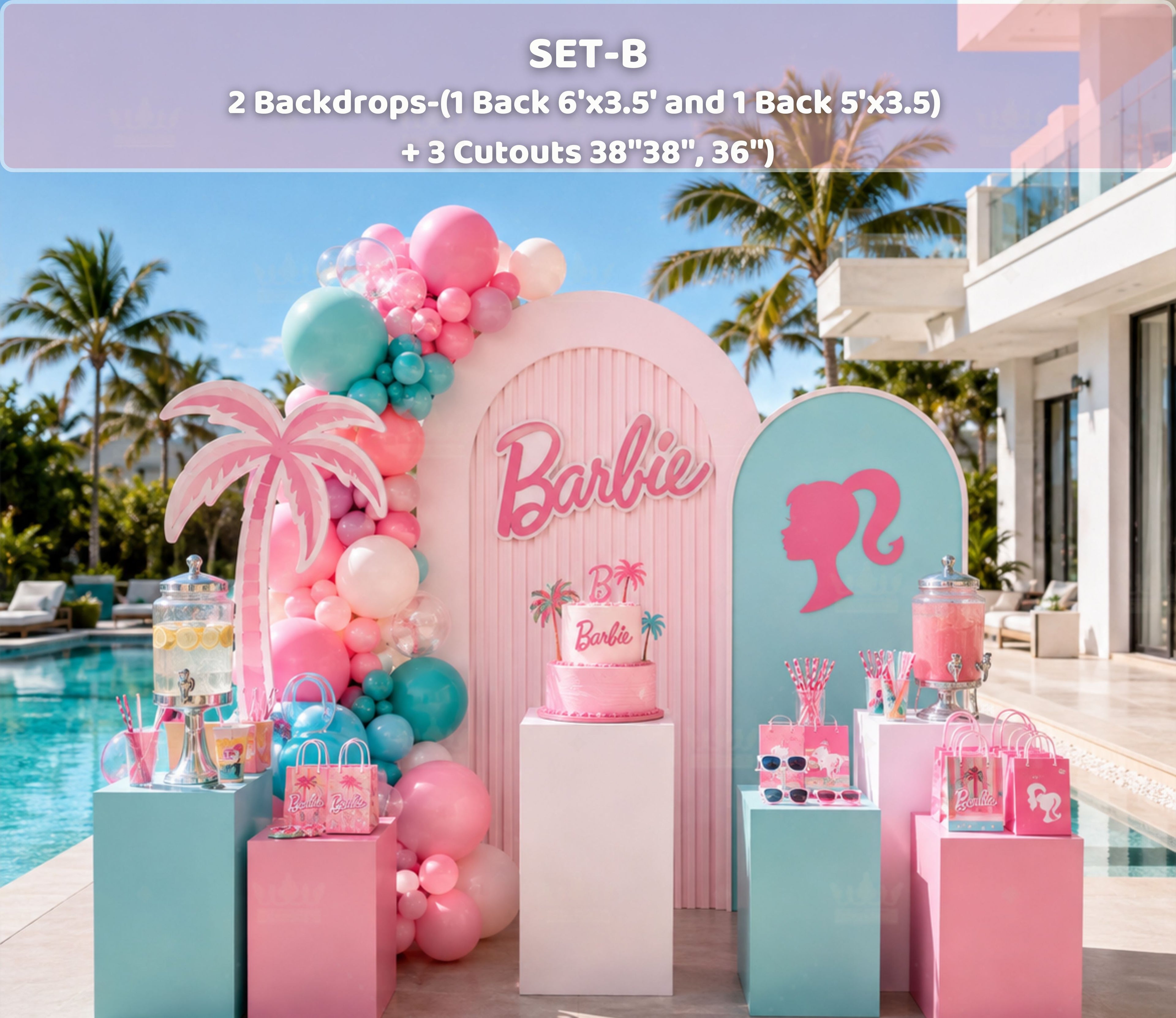 Barbie Summer Party Decorations | Personalized Pool Party Backdrop Set | Tropical Birthday Decor