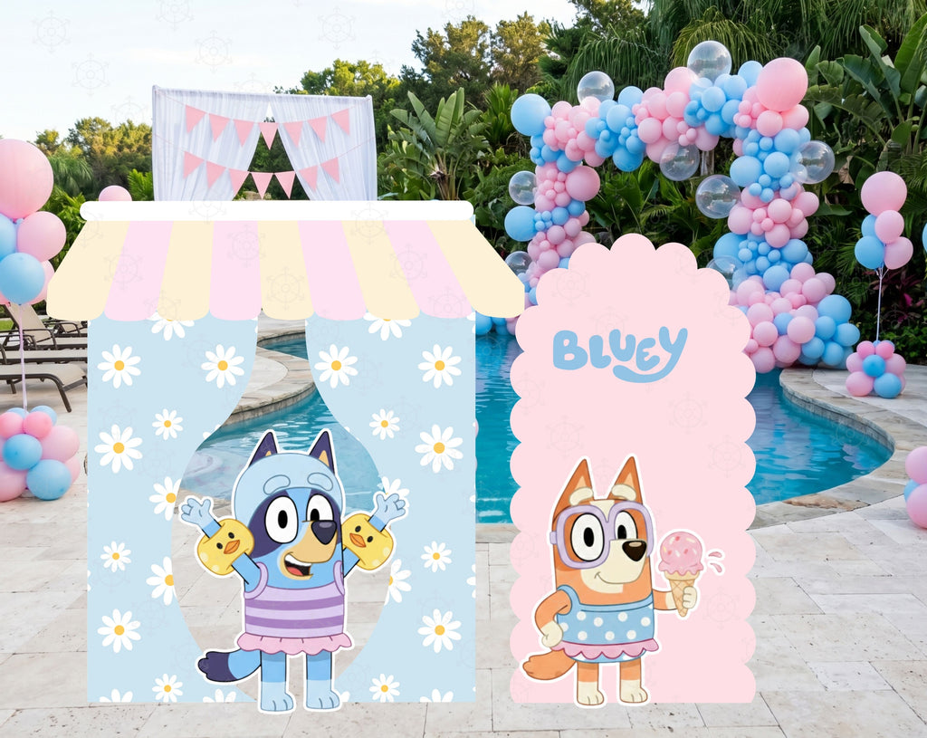 Blue Puppy Pool Party Backdrop & Cutouts | Summer Kids Birthday Decorations