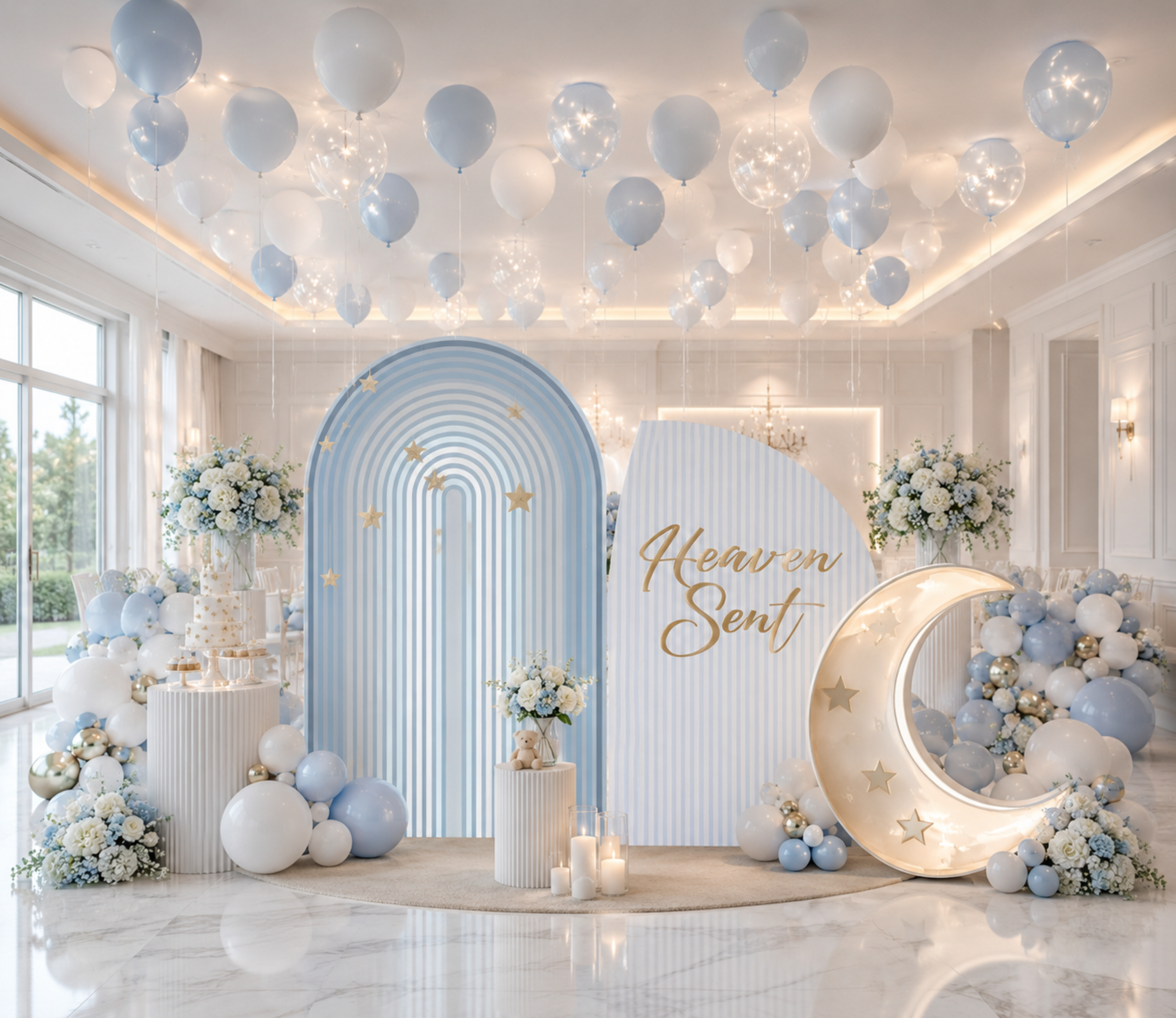 Personalized Heaven Sent Baby Shower Decorations | Celestial Moon & Stars Backdrop & Cutouts | Cloud Baby Boy Party Decor (Copy)
