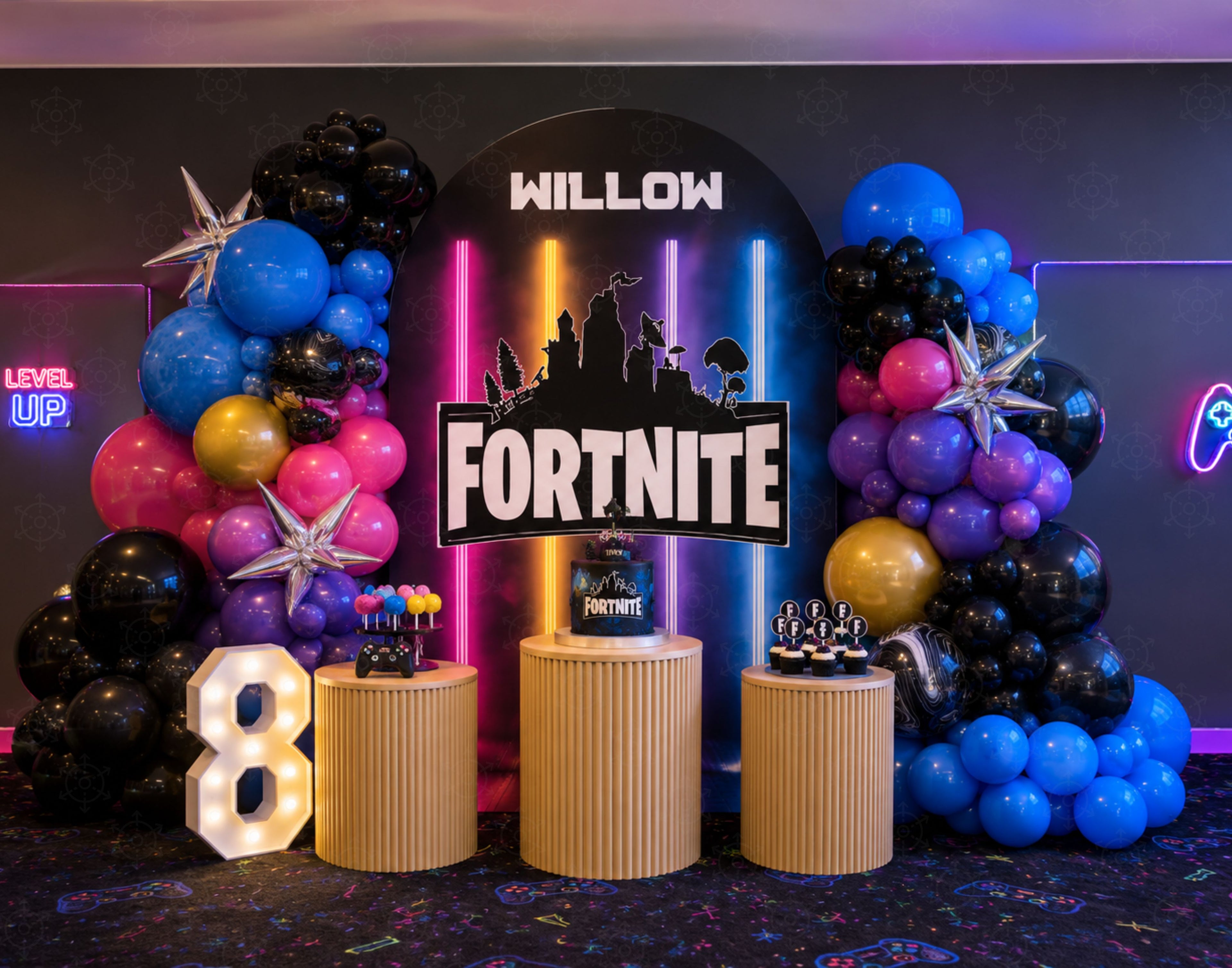 Personalized Battle Game Birthday Backdrop & Cutouts | Gamer Party Decorations