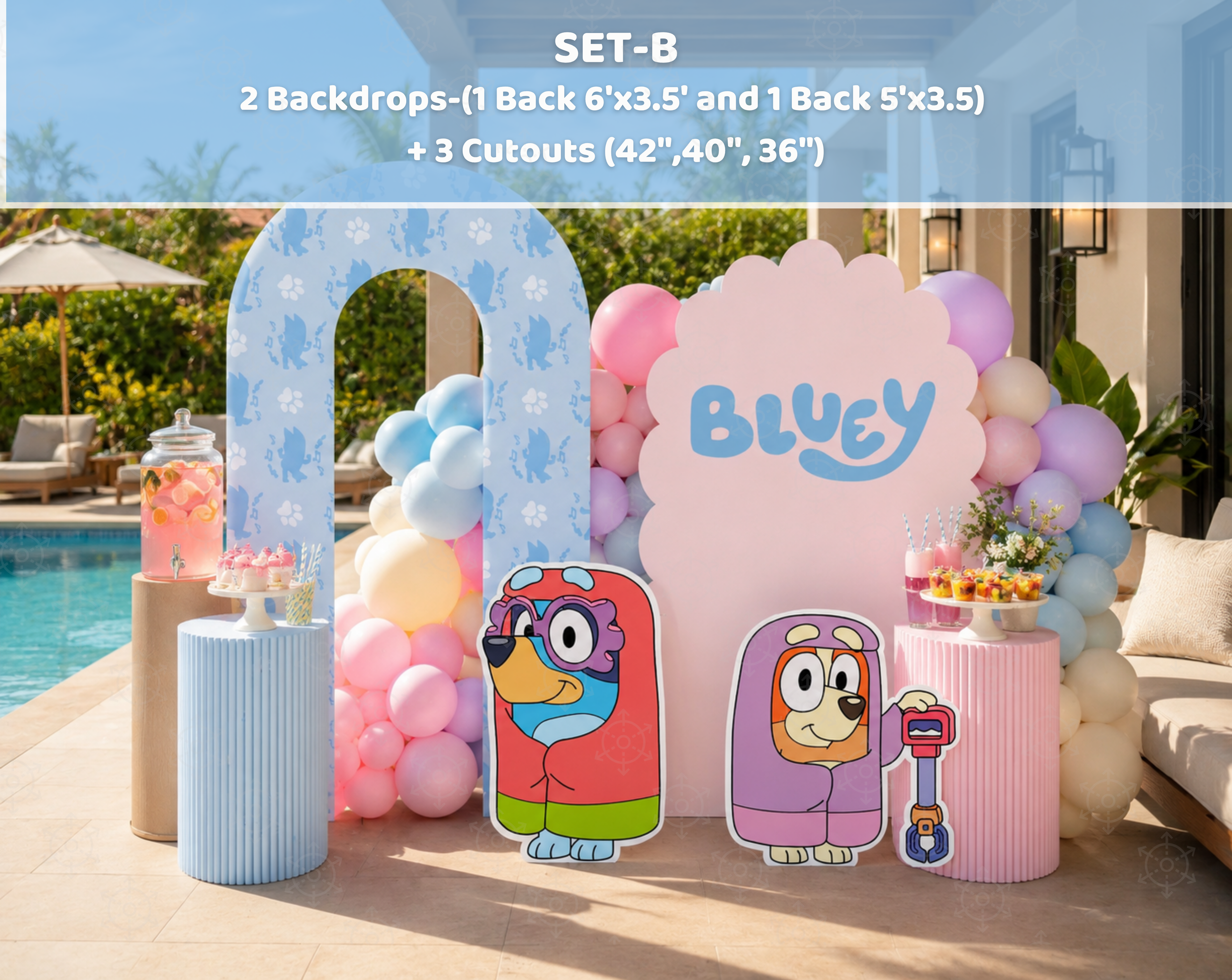 Blue Puppy Pool Party Backdrop & Cutouts | Summer Kids Birthday Decorations