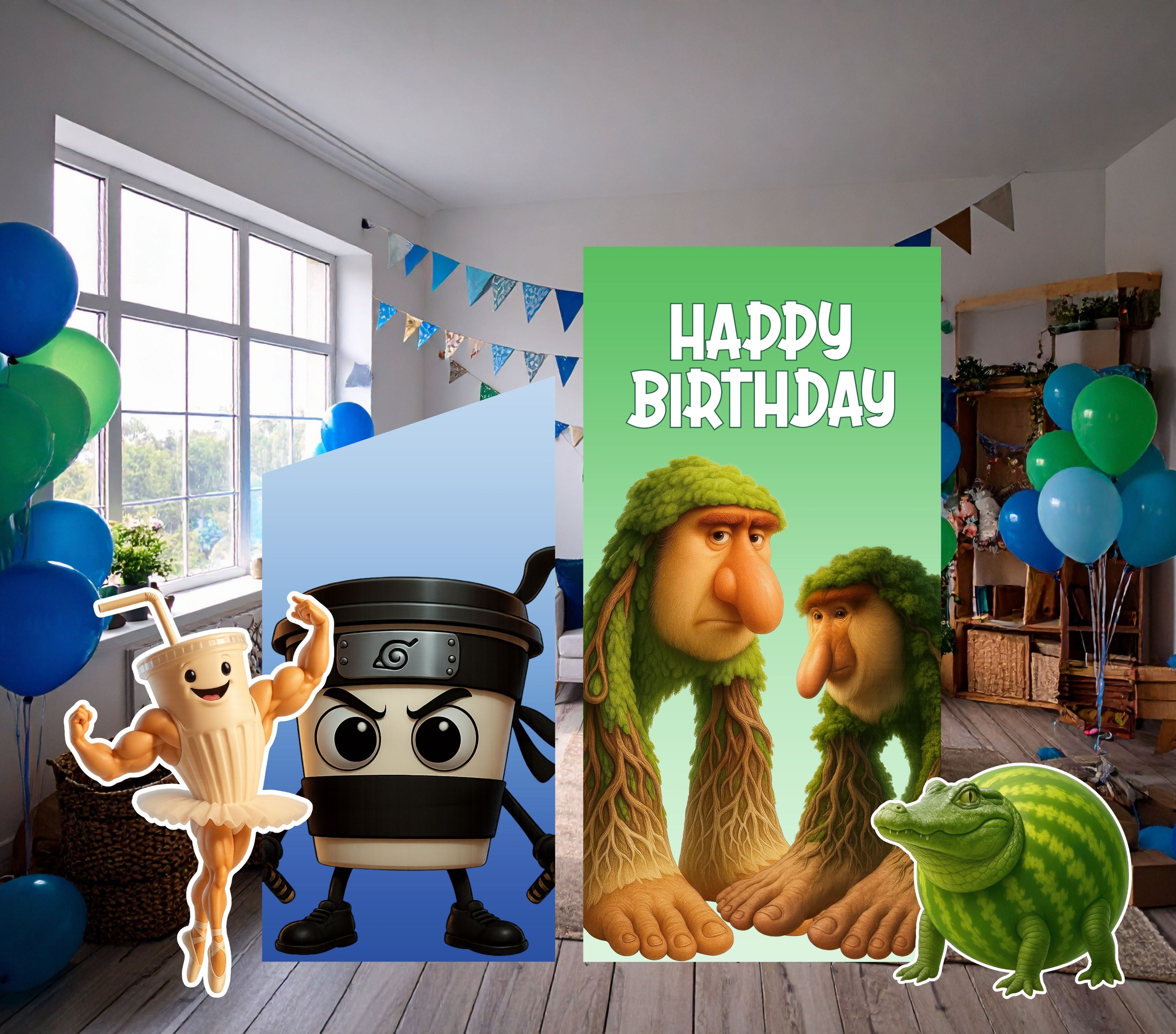 Italian Brainrot Birthday Backdrop & Cutouts | Personalized Meme Party Decorations