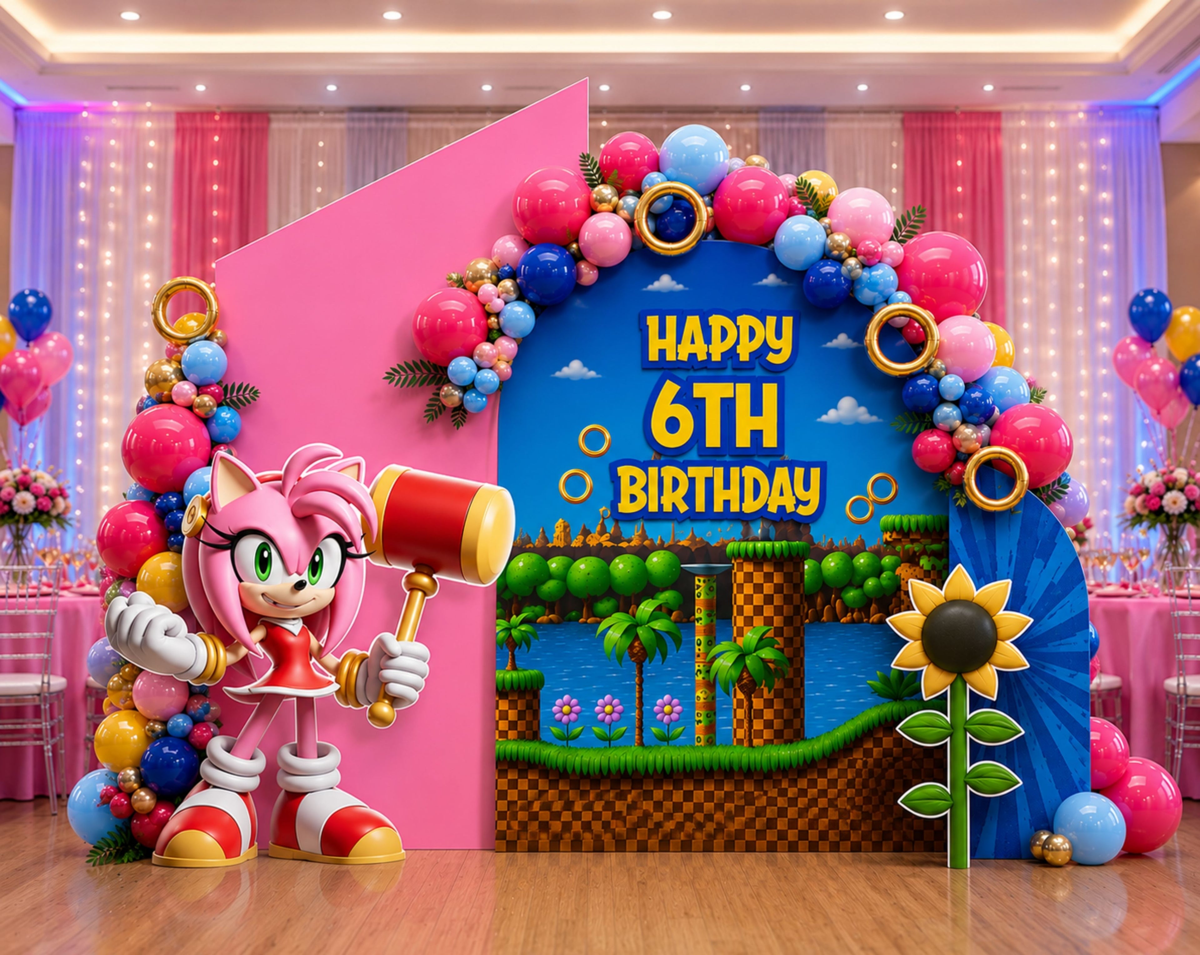 Custom Fast Blue Hedgehog Birthday Backdrop & Cutouts | Personalized Video Game Party Decorations