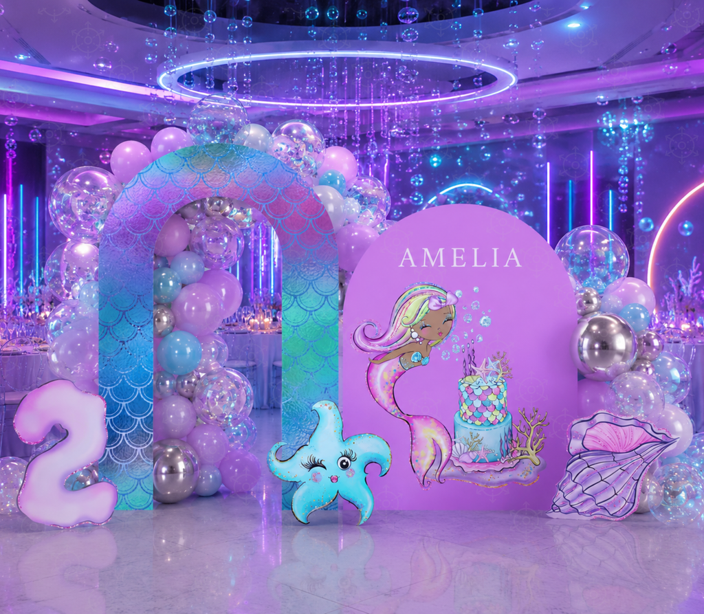 Personalized Mermaid Birthday Backdrop & Cutouts | Under the Sea Party Decorations