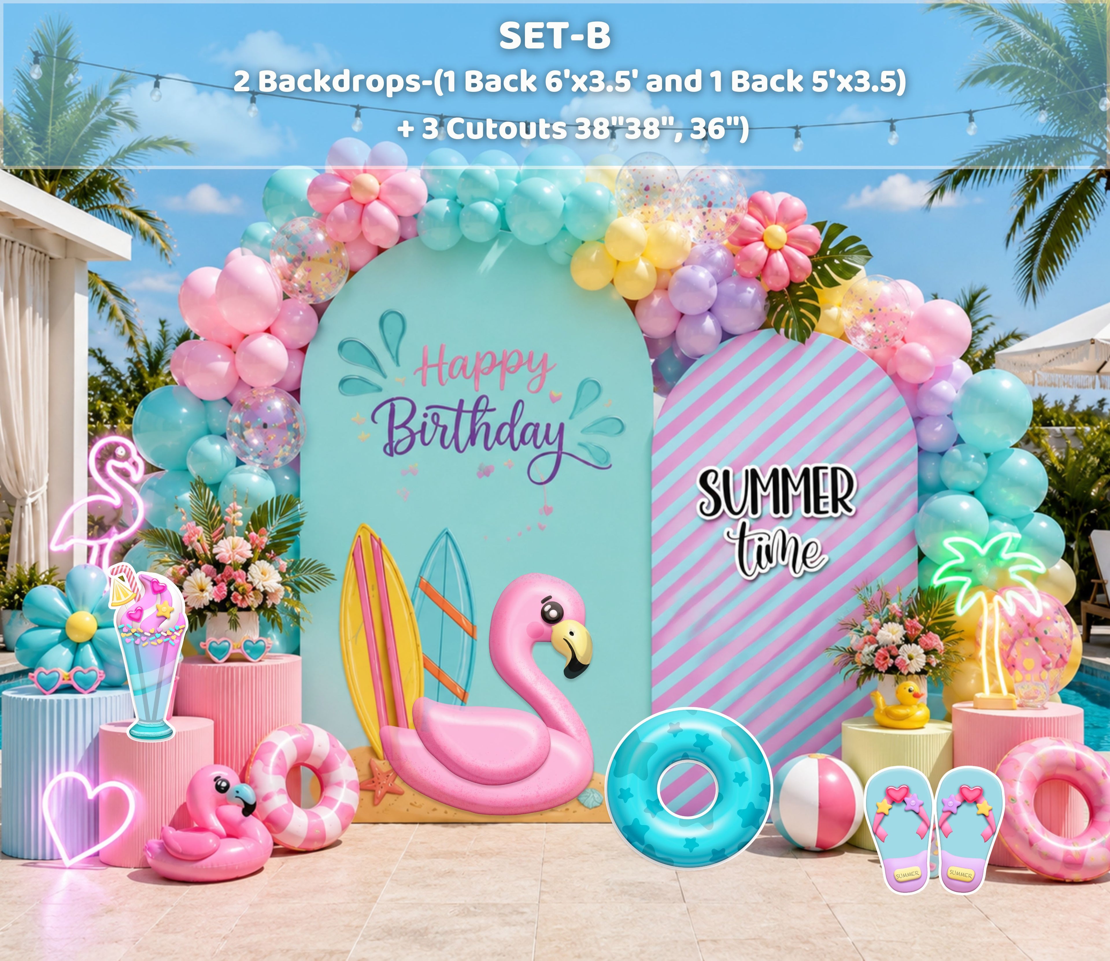 Personalized Summer Birthday Backdrop & Cutouts | Kids Party Decorations