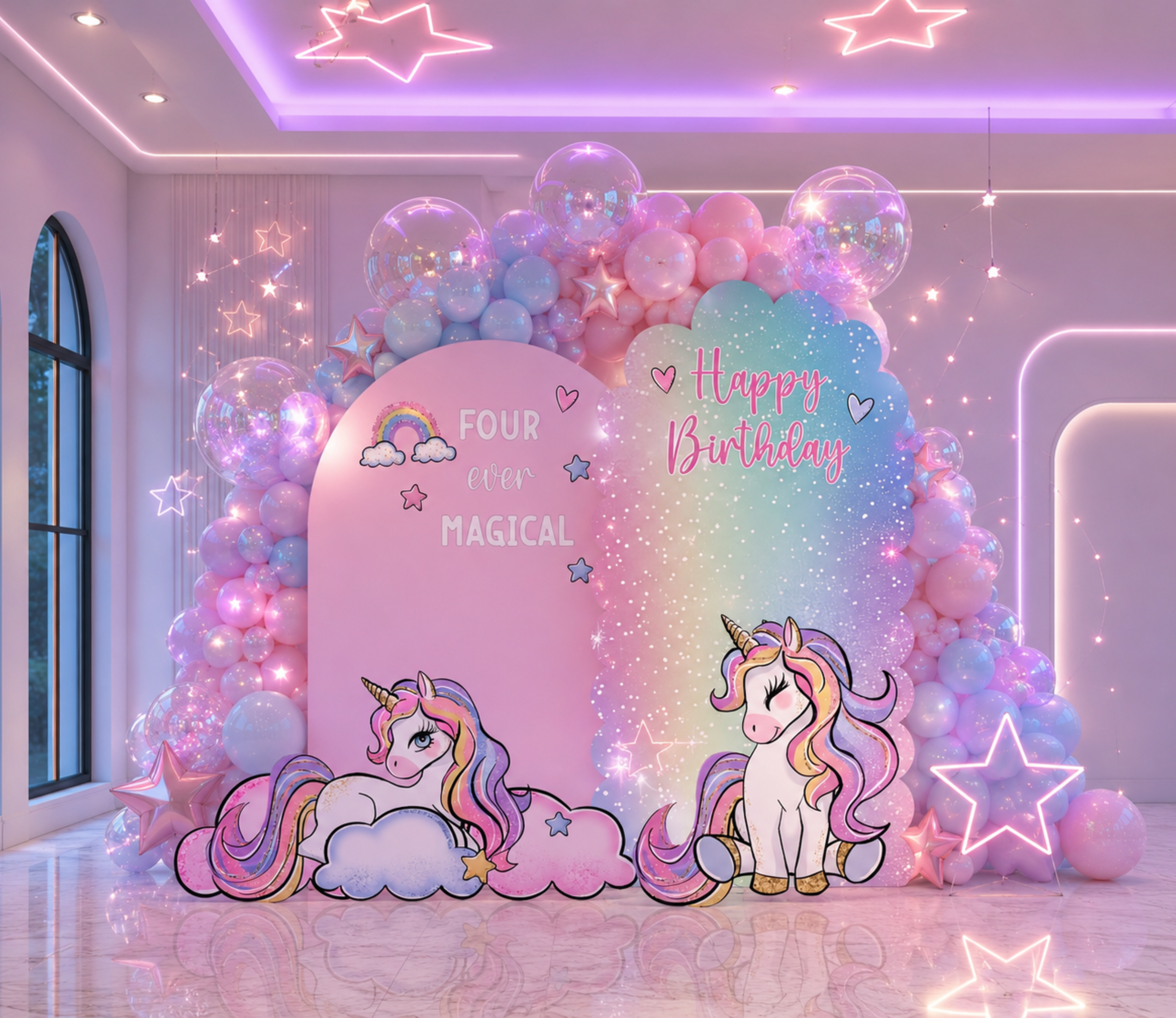 Custom Unicorn Birthday Backdrops & Cutouts | Pink Pastel Unicorn Party Decorations
