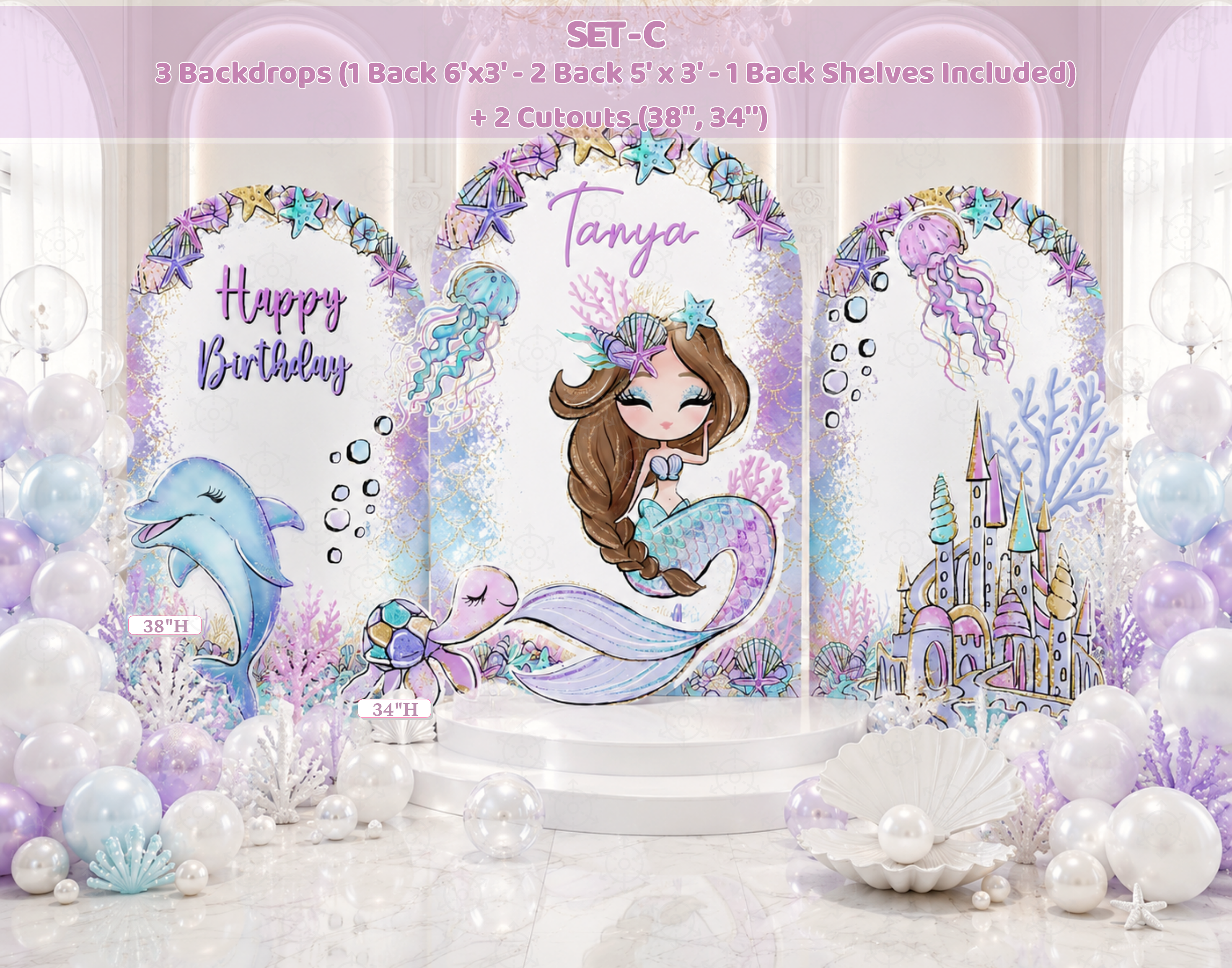 Mermaid Birthday Backdrop Set: Under The Sea Party Decor, Photo Booth Props