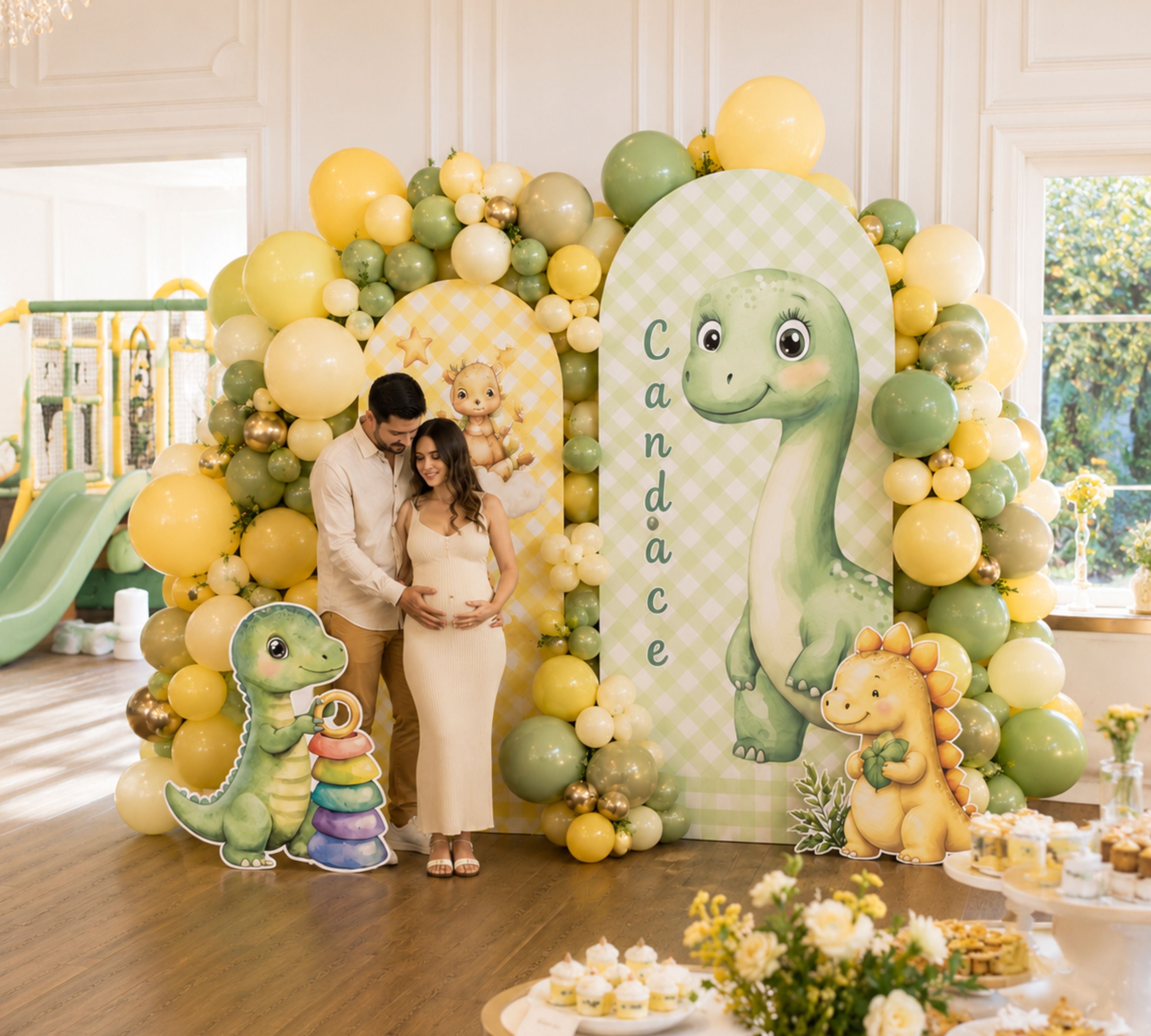 Cute Baby Dinosaur Party Decorations | Personalized Backdrop, Arch Panels & Cutouts