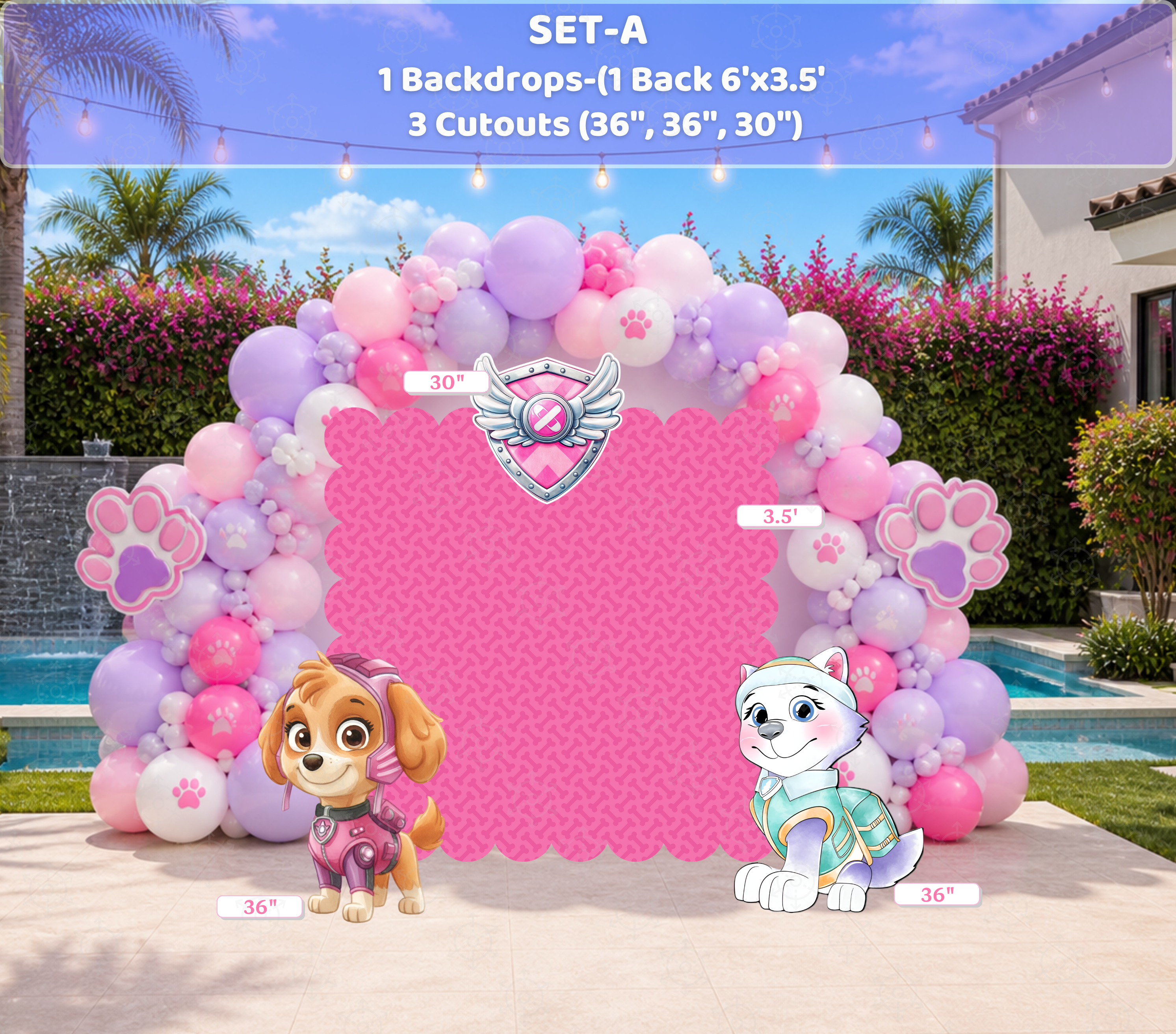 Character Puppy Patrol Cutouts and Backdrops Pink Party Decor
