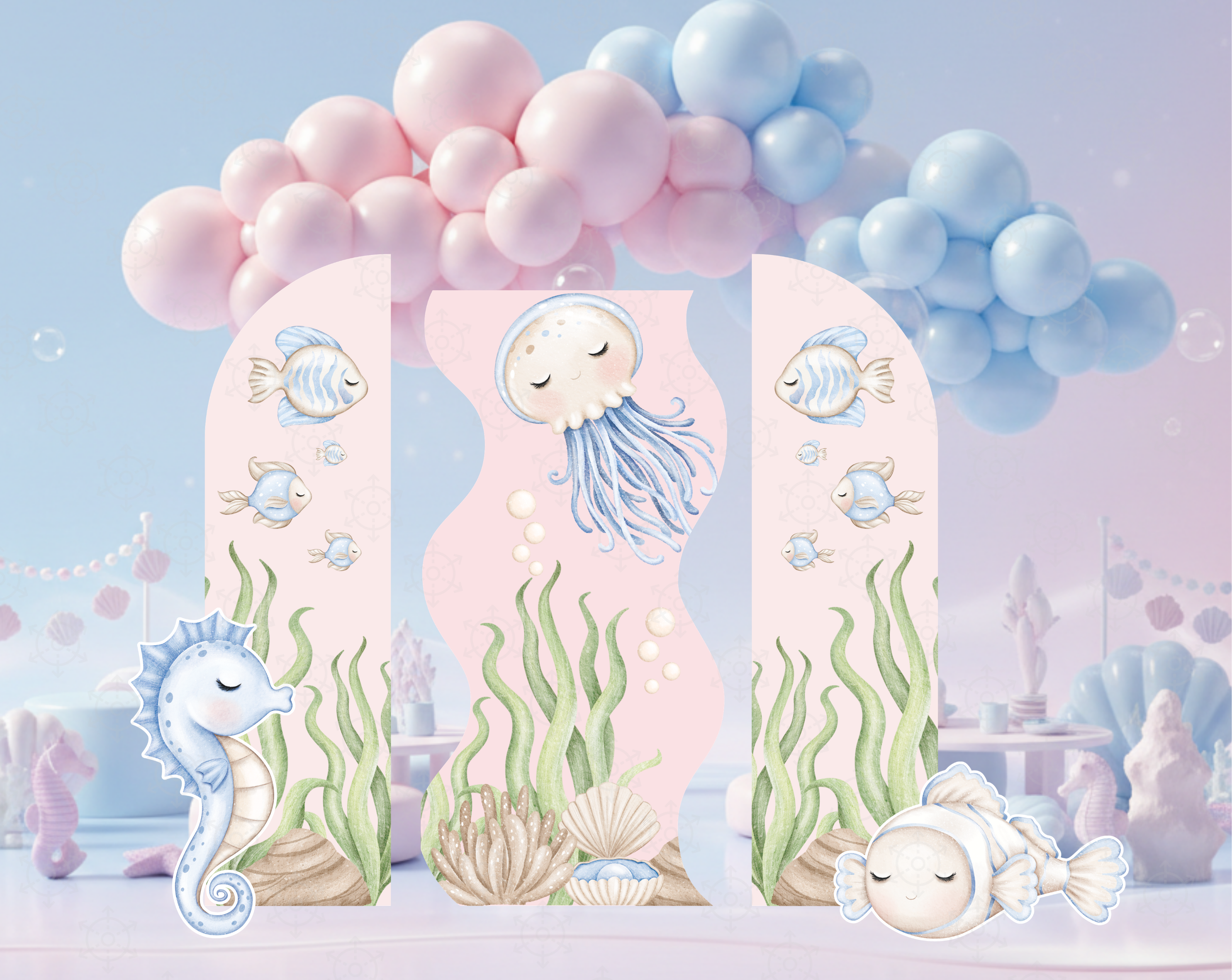 Cute Ocean Animals Birthday Backdrop & Cutouts | Personalized Party Decorations