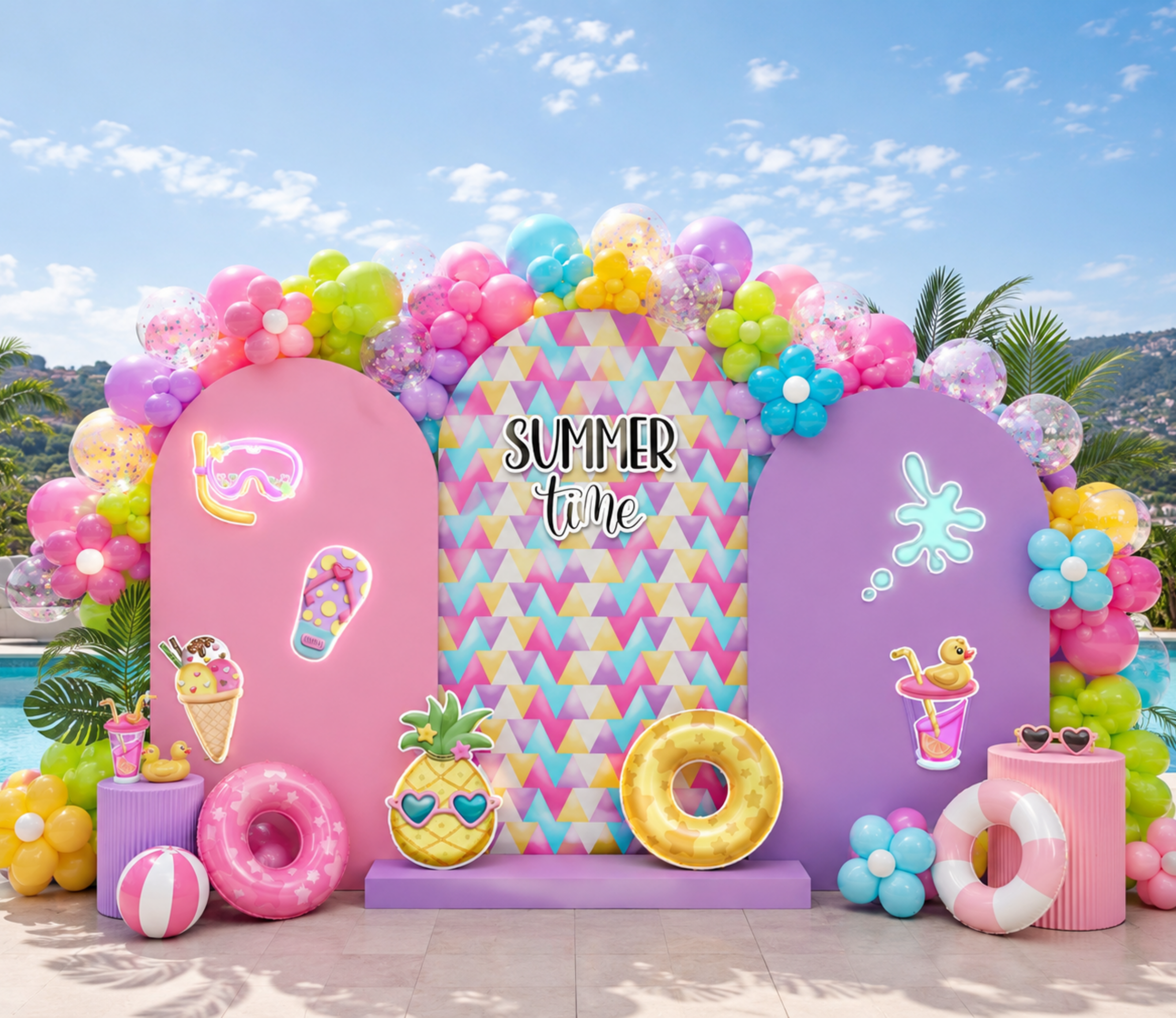 Personalized Summer Birthday Backdrop & Cutouts | Kids Party Decorations