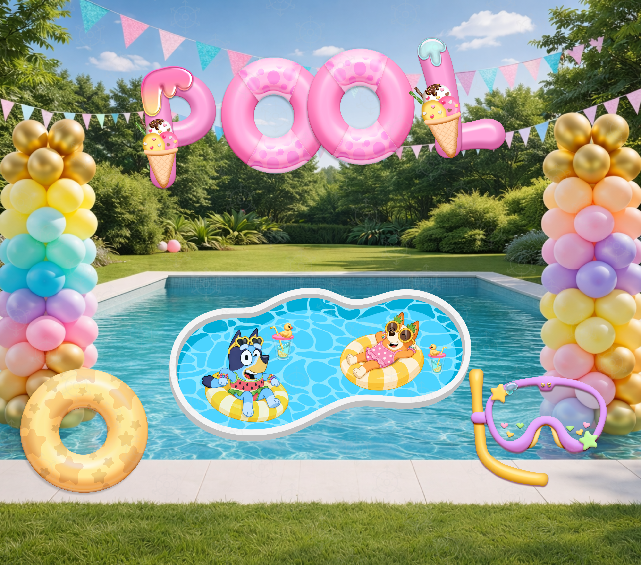 Personalized Blue Puppy Pool Party Backdrop & Cutouts | Summer Birthday Party Decorations (Copy)