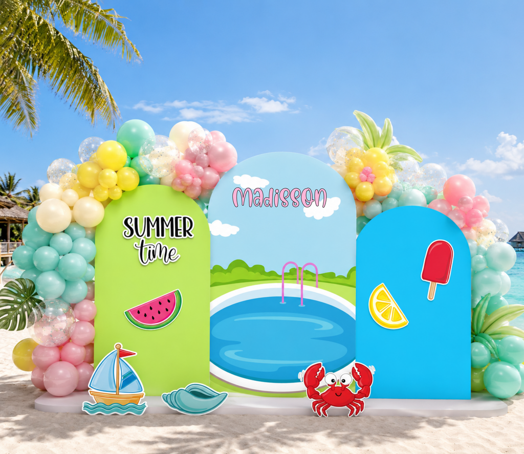 Personalized Summer Birthday Backdrop & Cutouts | Kids Party Decorations