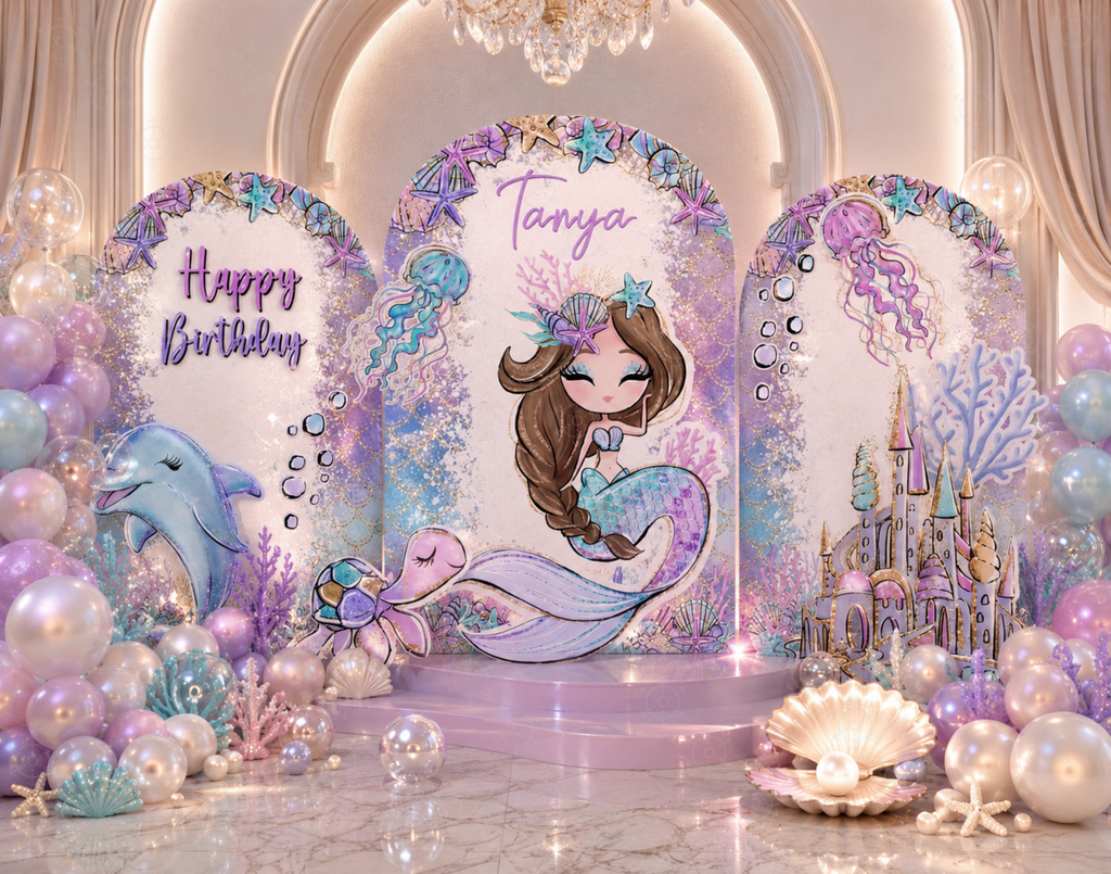 Mermaid Birthday Backdrop Set: Under The Sea Party Decor, Photo Booth Props