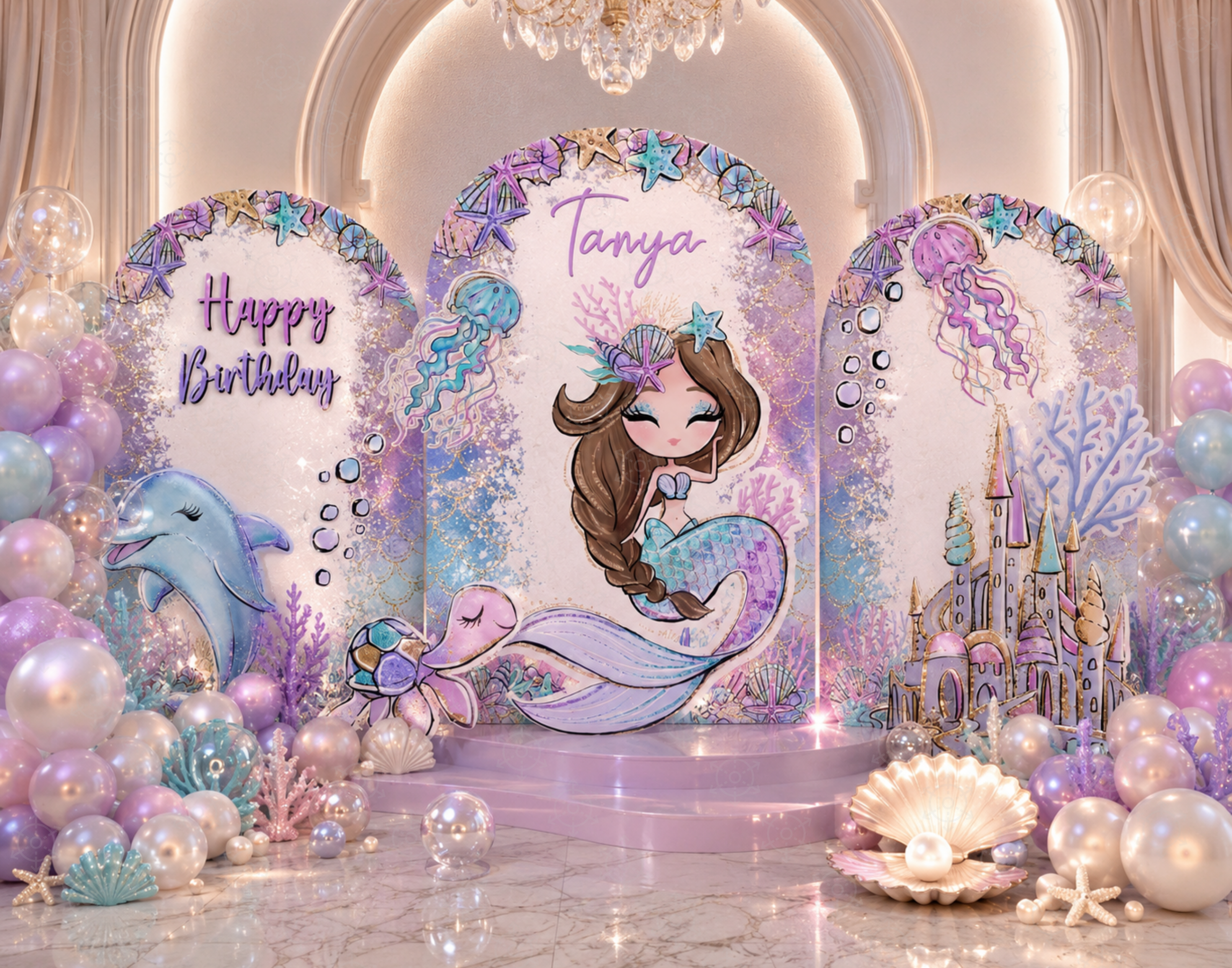 Mermaid Birthday Backdrop Set: Under The Sea Party Decor, Photo Booth Props