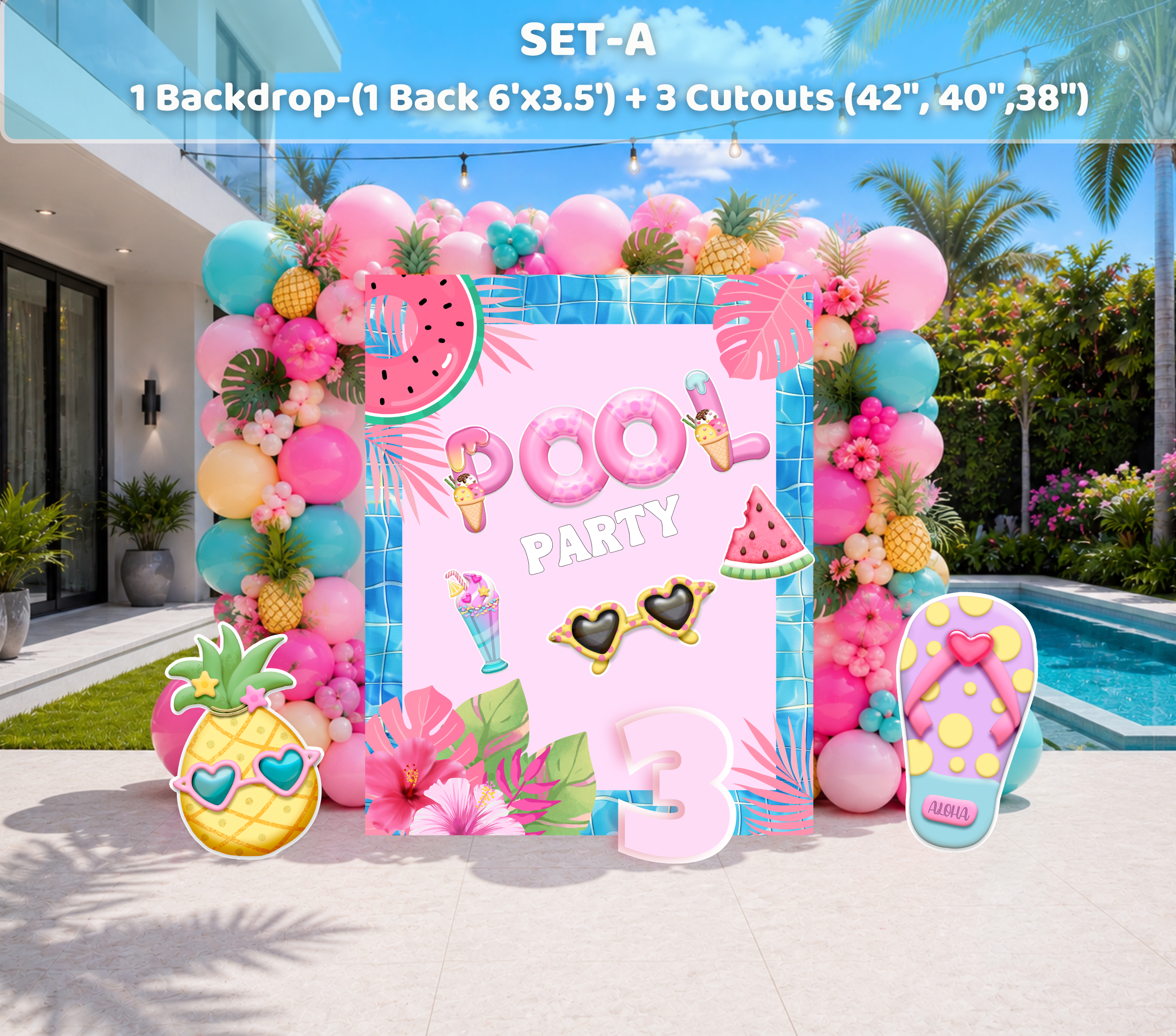 Personalized Blue Puppy Pool Party Backdrop & Cutouts | Summer Birthday Party Decorations (Copy)