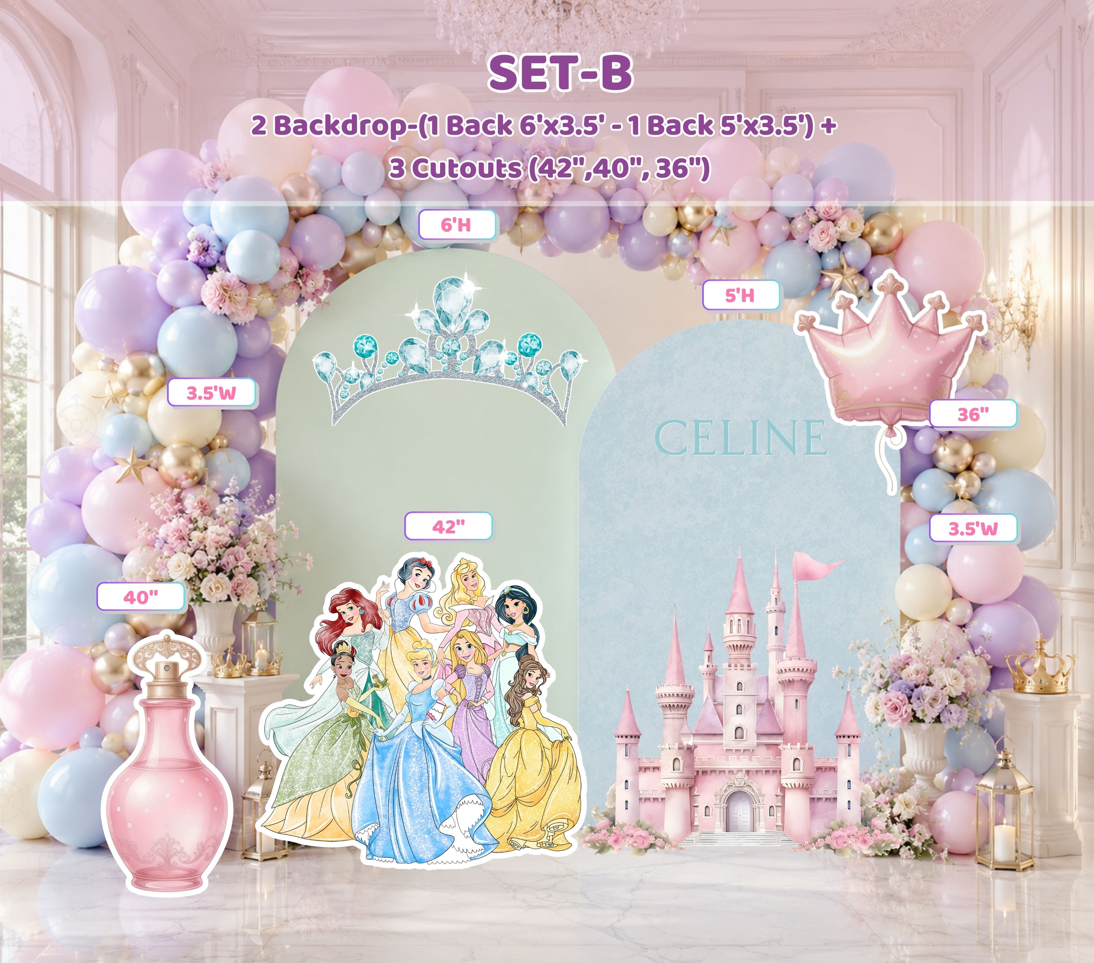 Custom Princess Birthday Party Backdrop & Yard Sign Set