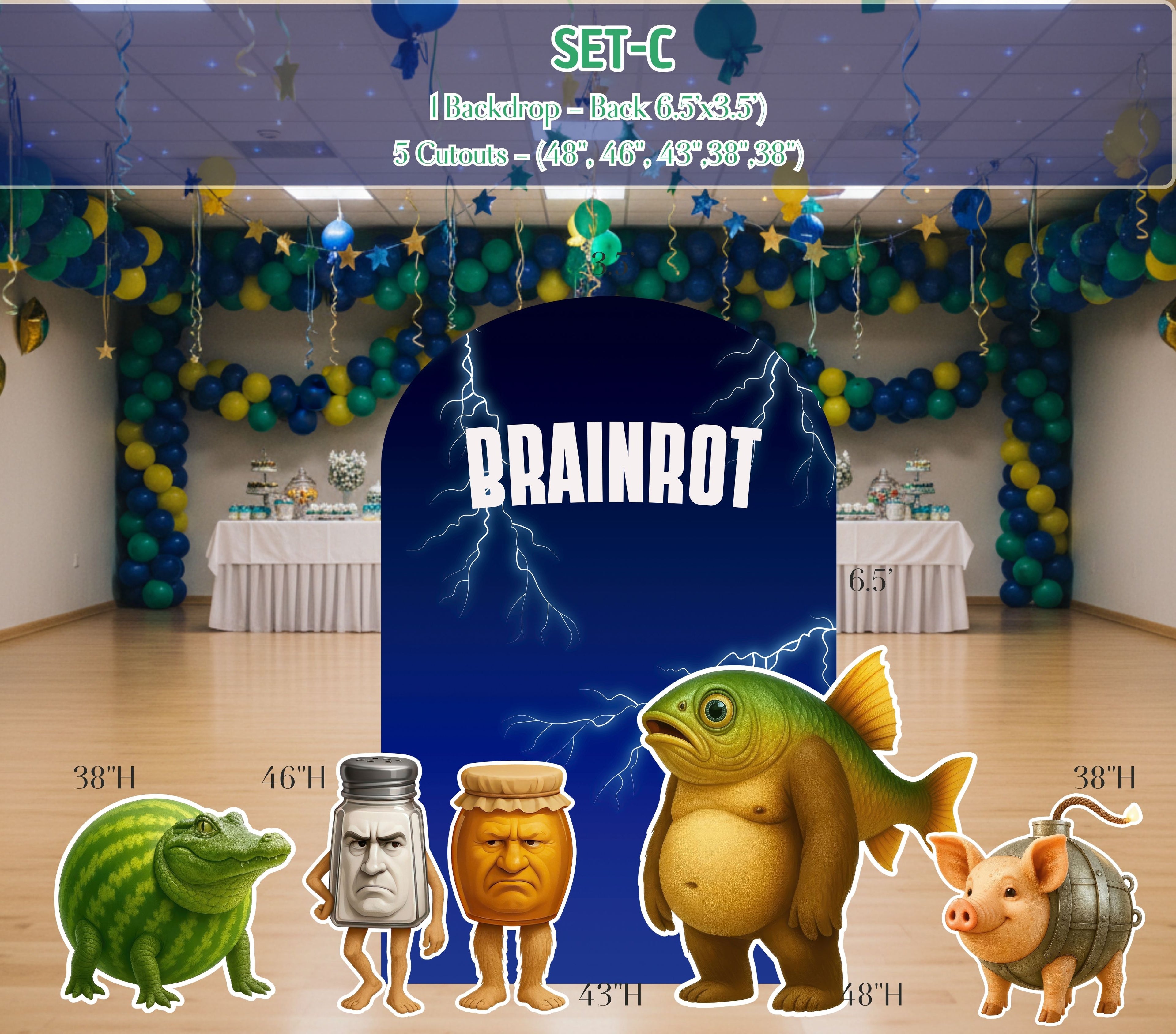 Italian Brainrot Birthday Backdrop & Cutouts | Personalized Meme Party Decorations