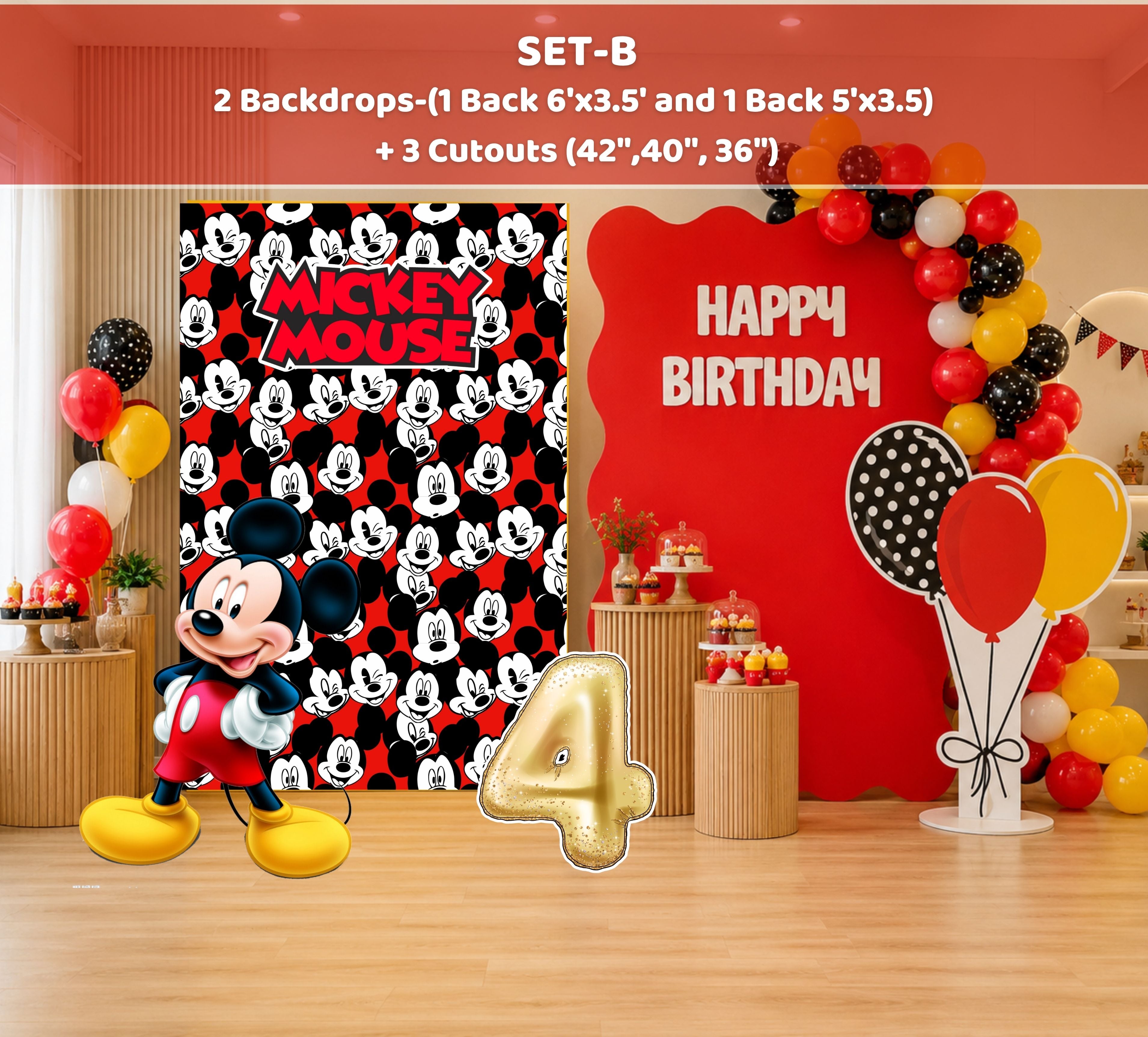 Classic Mouse Birthday Backdrop & Cutouts | Personalized Red Black Party Photo Booth Decor  21 tags para alcance, visualizaciones y compras: