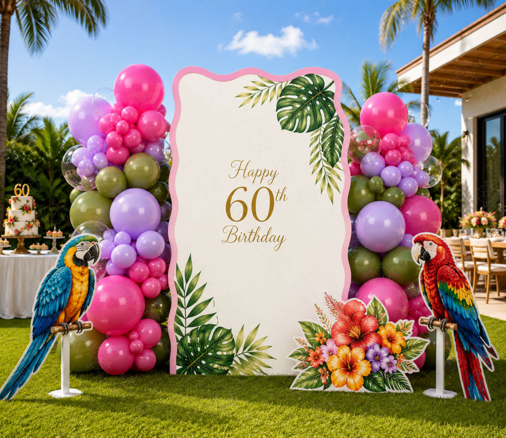 Tropical Birds Birthday Decorations | Personalized Backdrop & Party Sets
