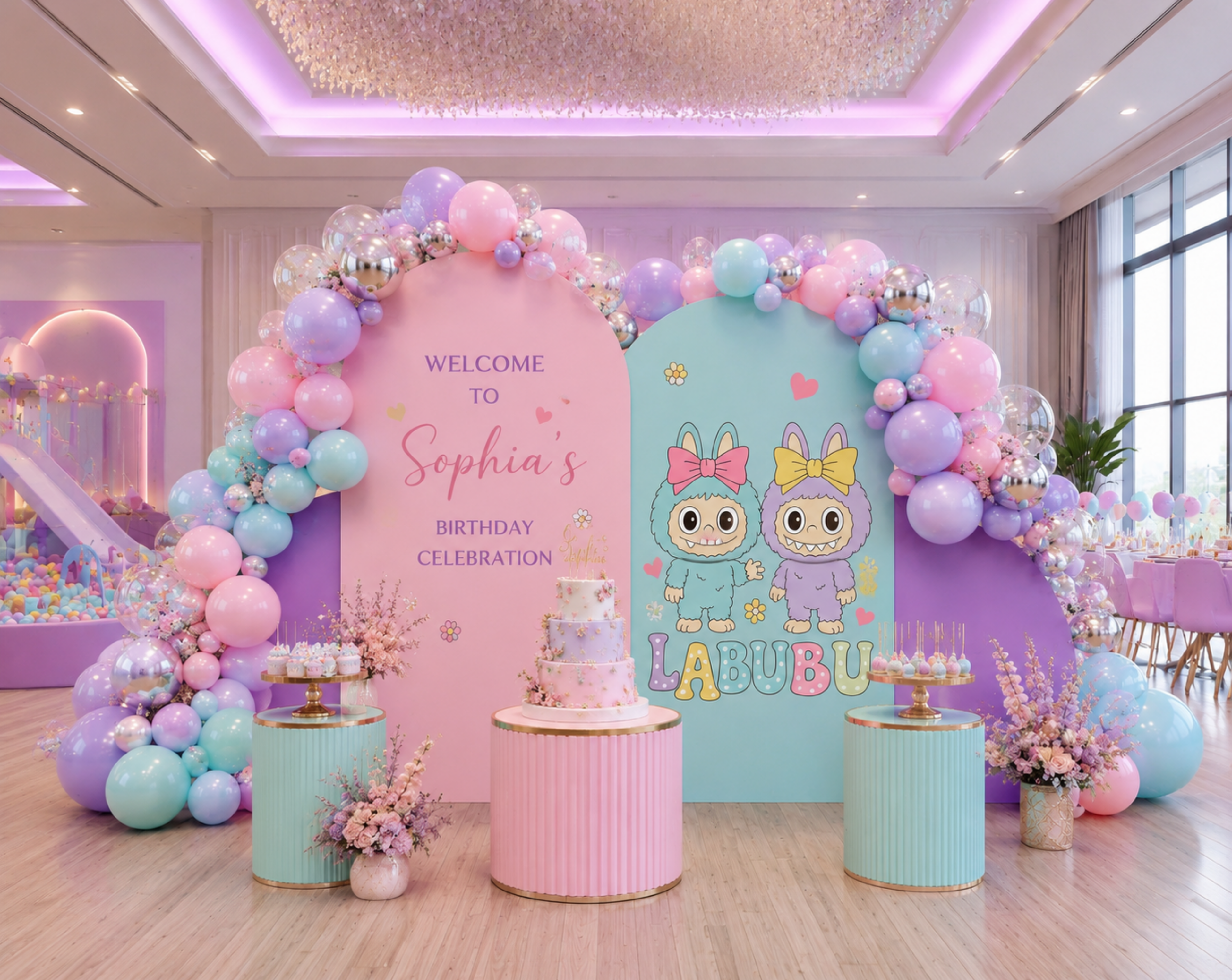 Cute Monster Birthday Backdrop & Cutouts | Personalized Kawaii Pastel Party Decorations