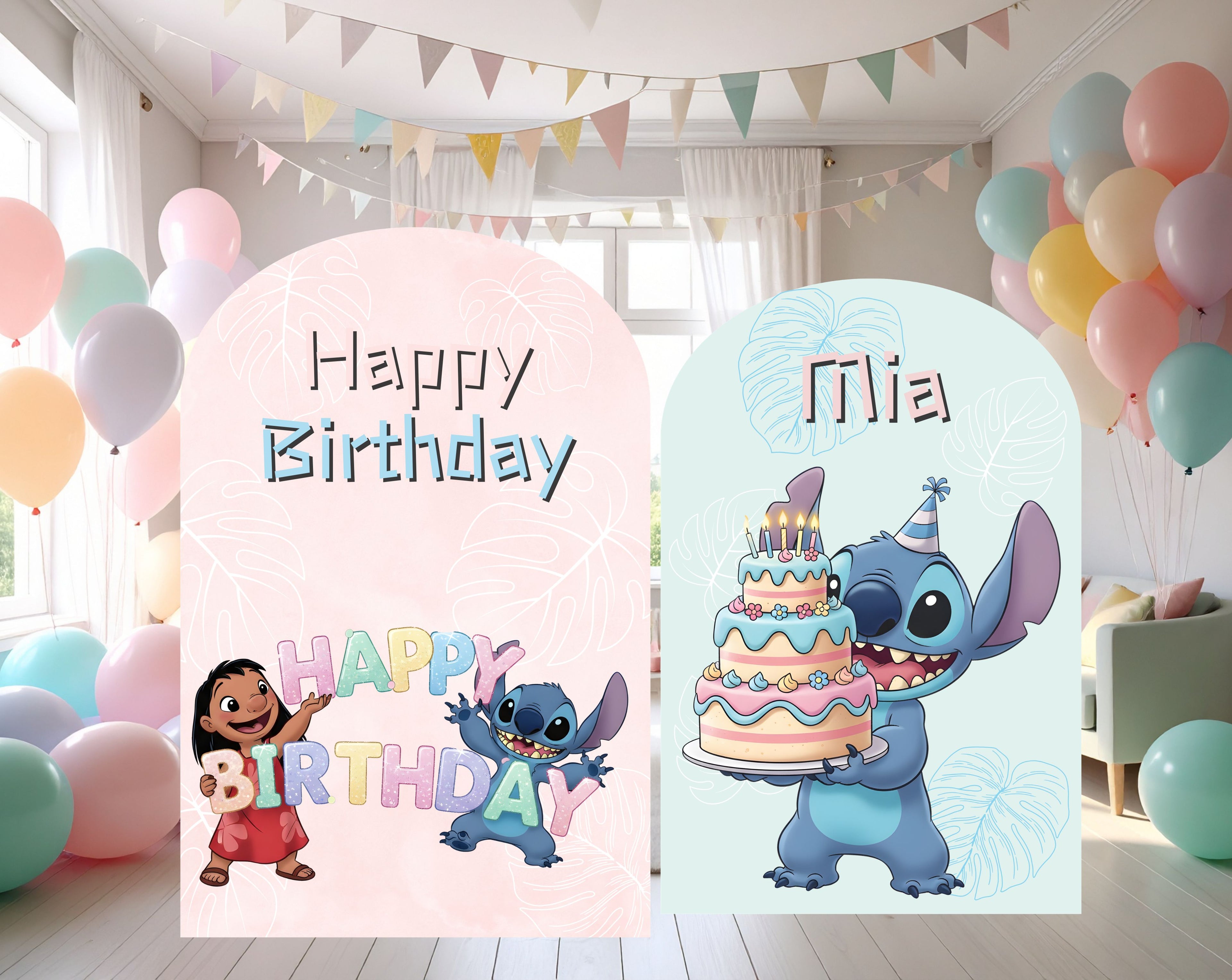 Custom Blue Alien Birthday Backdrop & Cutouts | Personalized Kawaii Party Decorations
