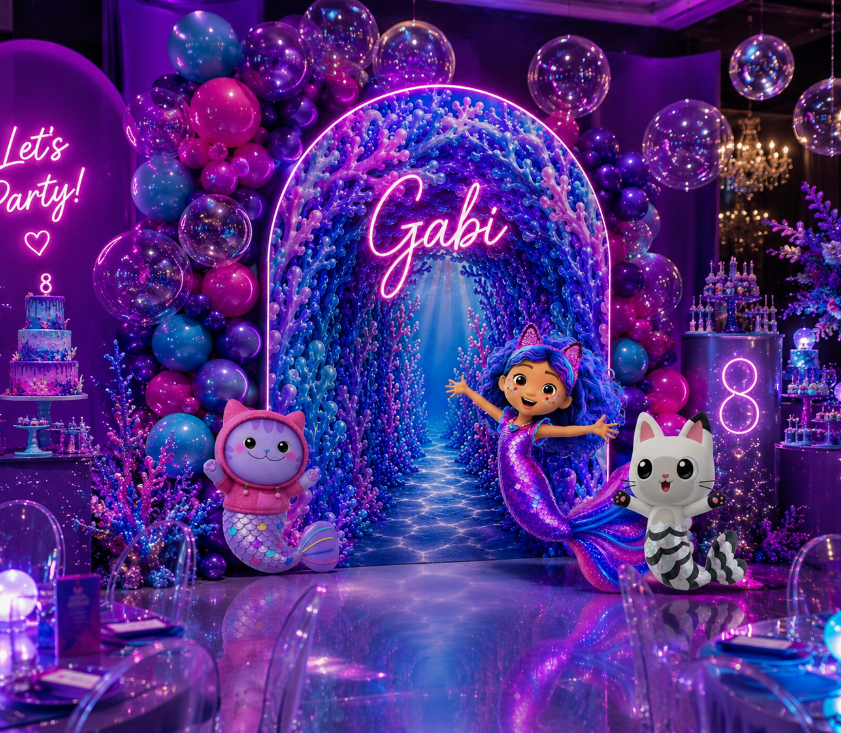 Gabby's Dollhouse Mermaid Pool Party Backdrop & Cutouts | Personalized Summer Birthday Decorations